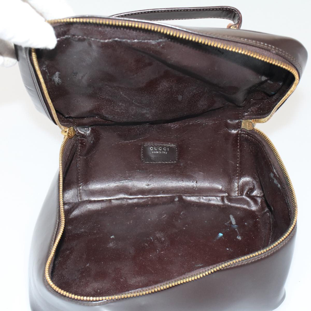 GUCCI Vanity Bamboo Cosmetic Pouch Leather Brown 032•1956 yb291
