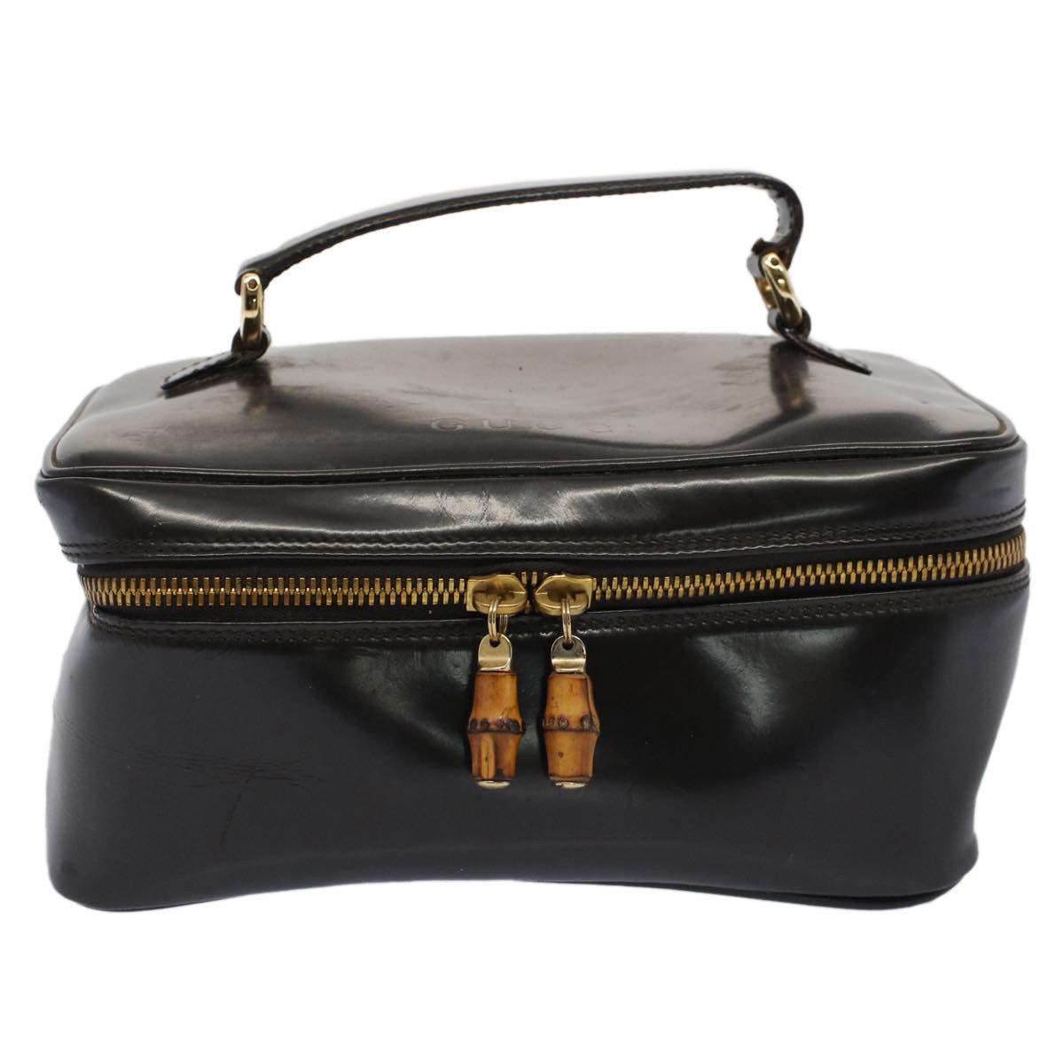 GUCCI Vanity Bamboo Cosmetic Pouch Leather Brown 032•1956 yb291