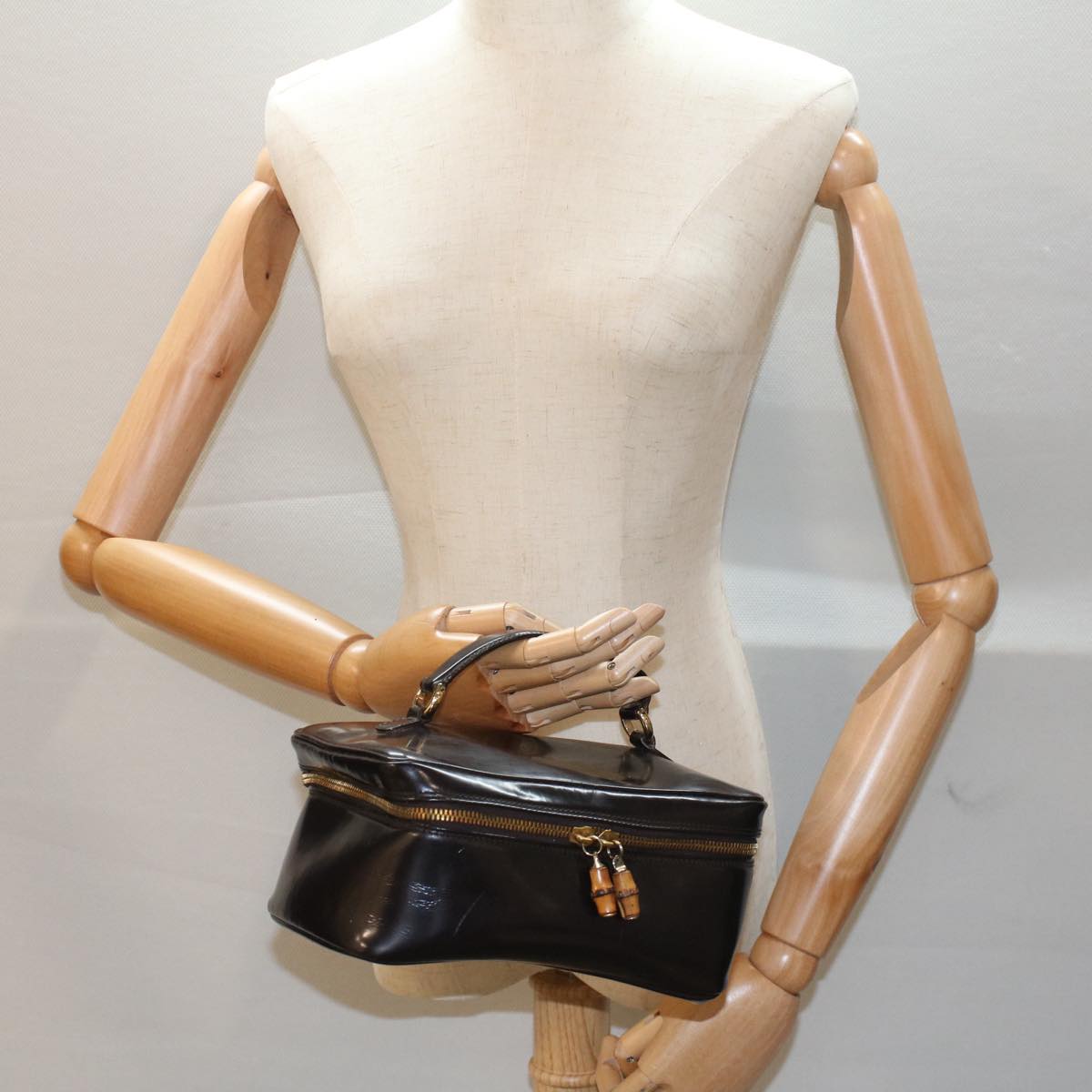 GUCCI Vanity Bamboo Cosmetic Pouch Leather Brown 032•1956 yb291