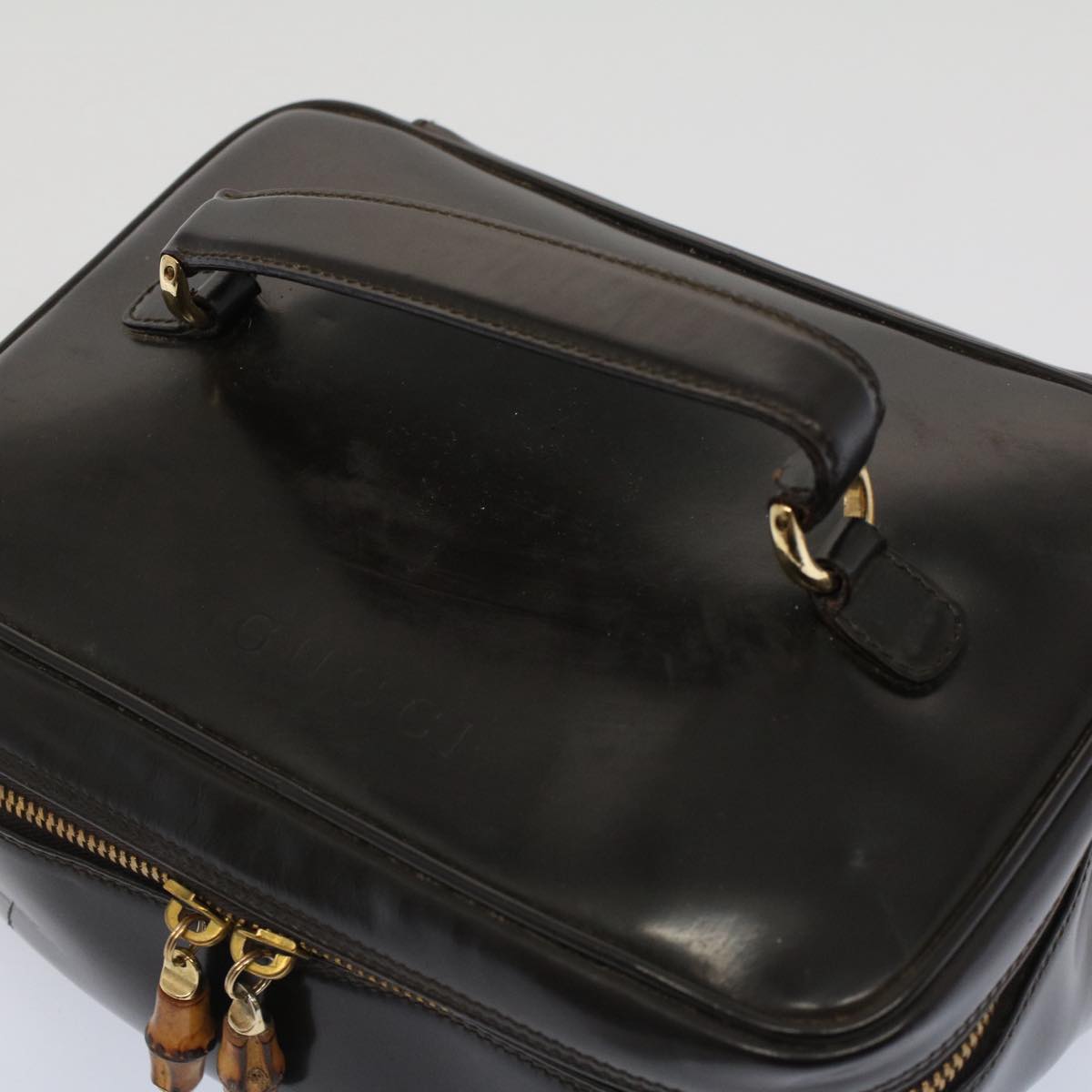 GUCCI Vanity Bamboo Cosmetic Pouch Leather Brown 032•1956 yb291