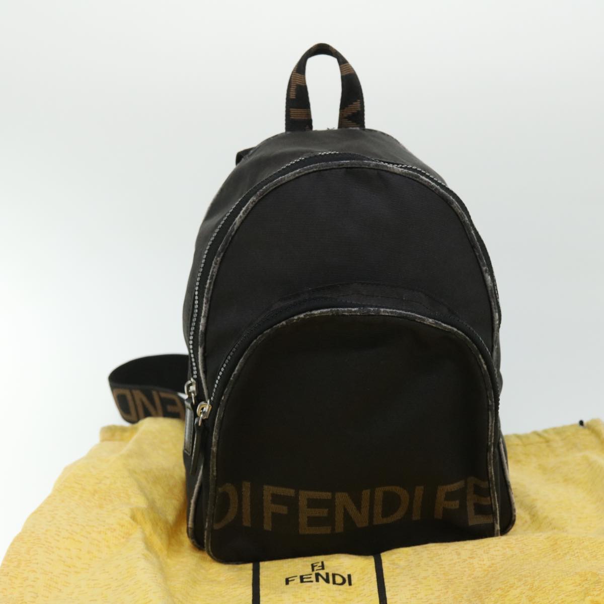 FENDI Backpack Nylon Black Brown yb325