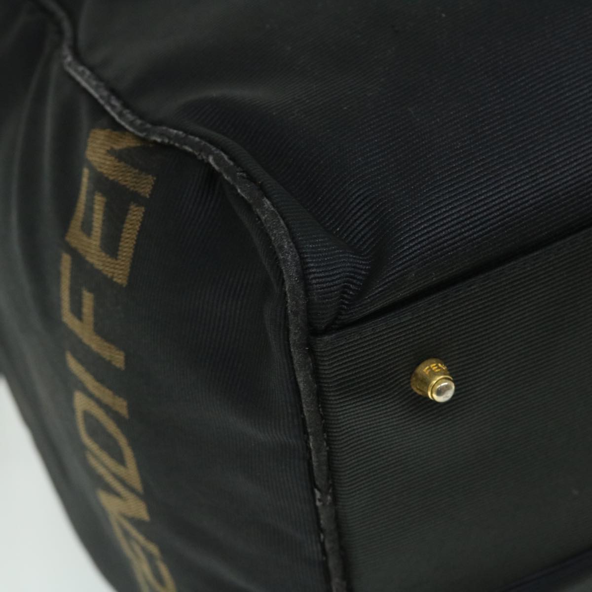 FENDI Boston Bag Nylon 2way Black Brown yb328