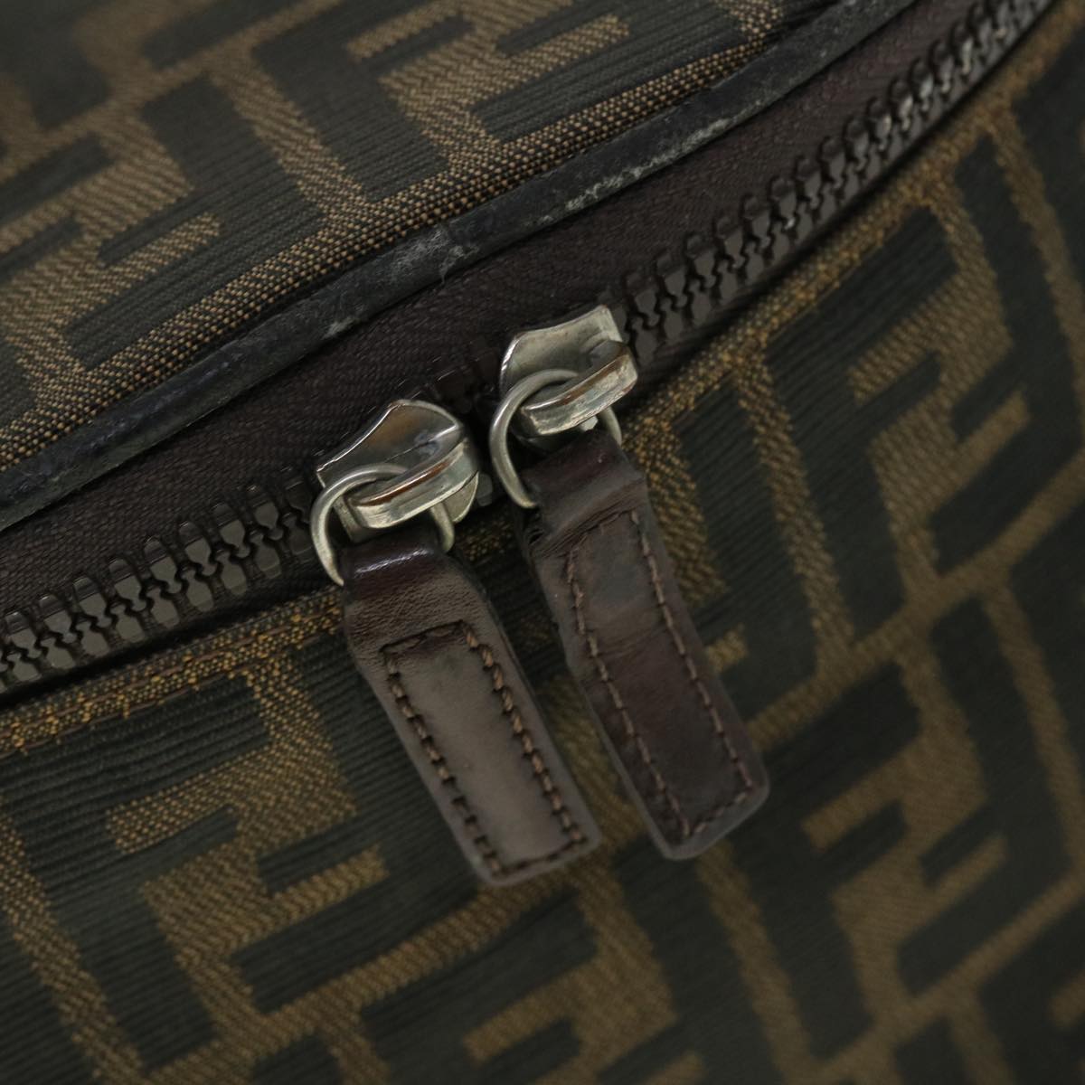 FENDI Zucca Canvas Vanity Cosmetic Pouch Nylon Brown Black yb336