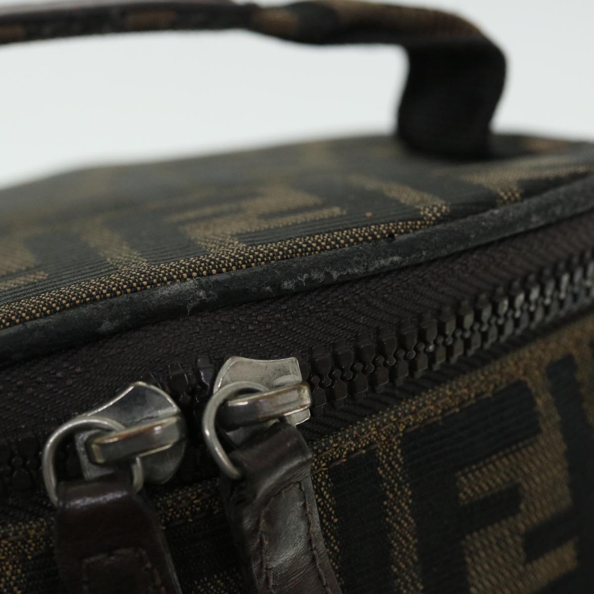 FENDI Zucca Canvas Vanity Cosmetic Pouch Nylon Brown Black yb336