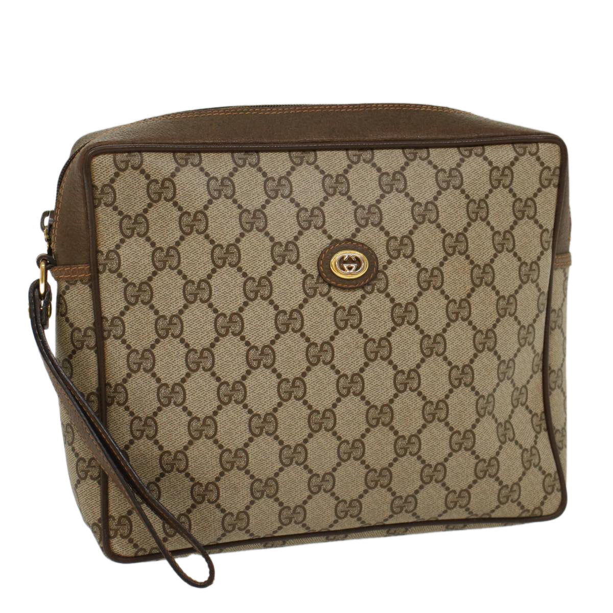 GUCCI GG Canvas Clutch Bag PVC Leather Beige yb355
