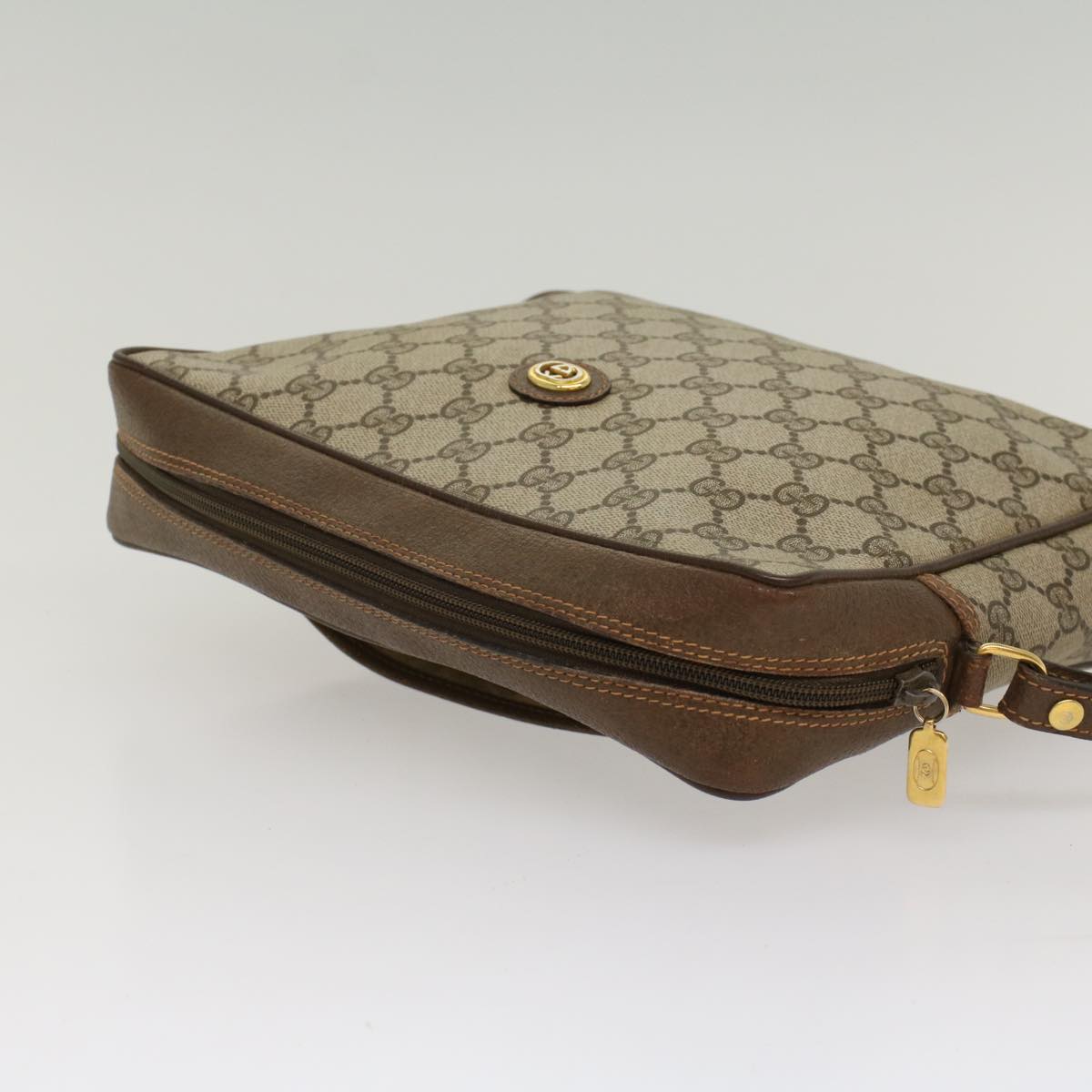 GUCCI GG Canvas Clutch Bag PVC Leather Beige yb355