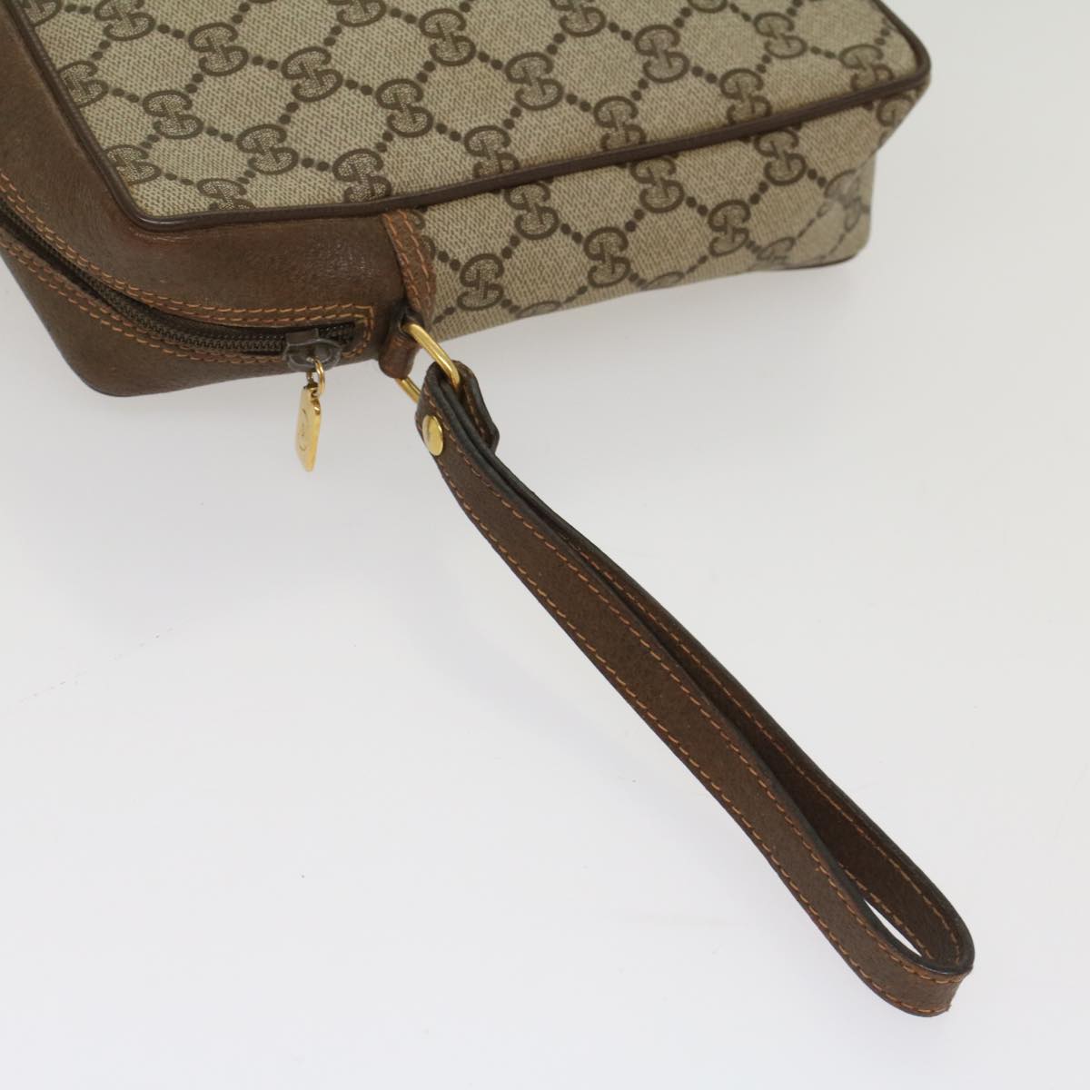 GUCCI GG Canvas Clutch Bag PVC Leather Beige yb355