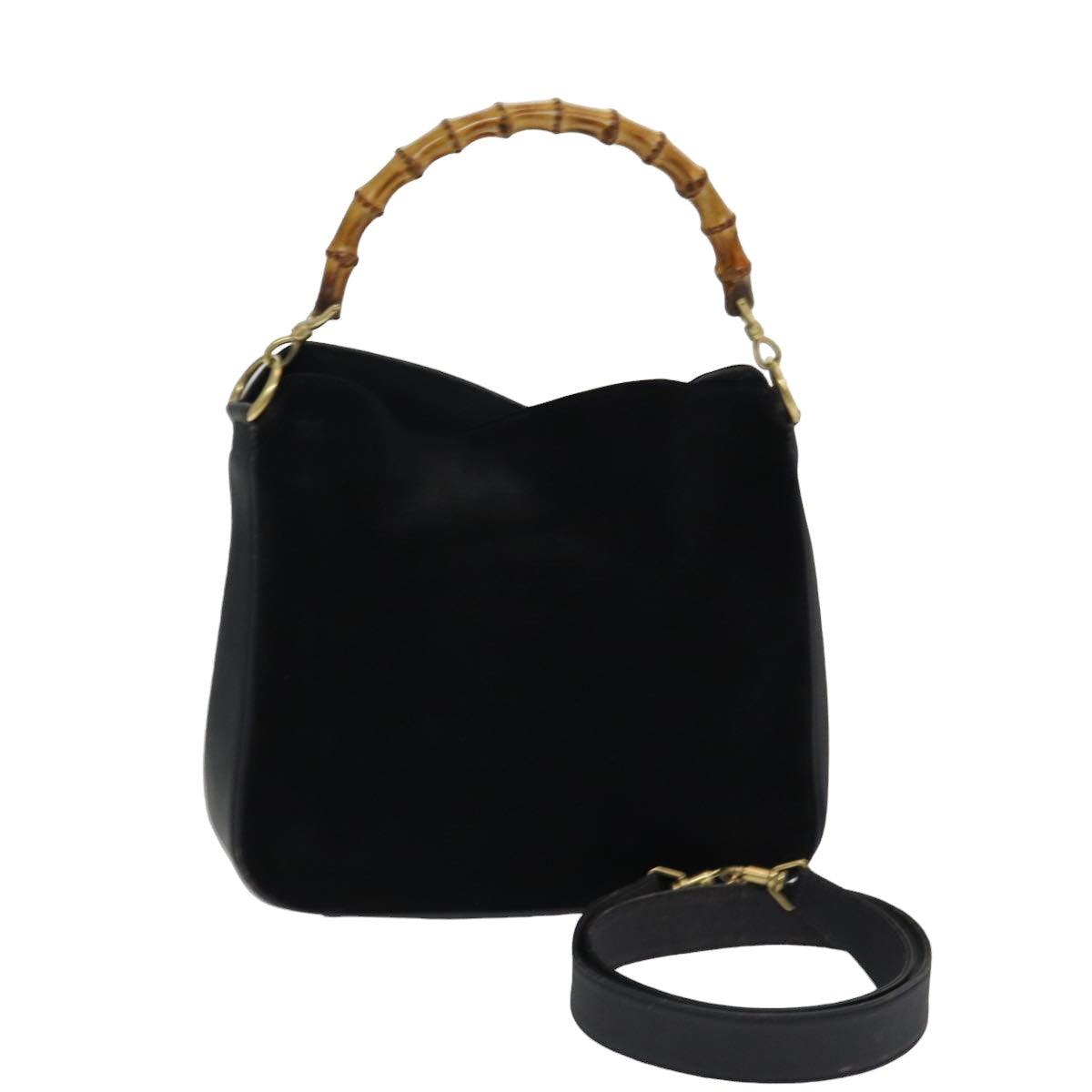 GUCCI Bamboo Hand Bag Suede 2way Black 001 3444 1638 yb601