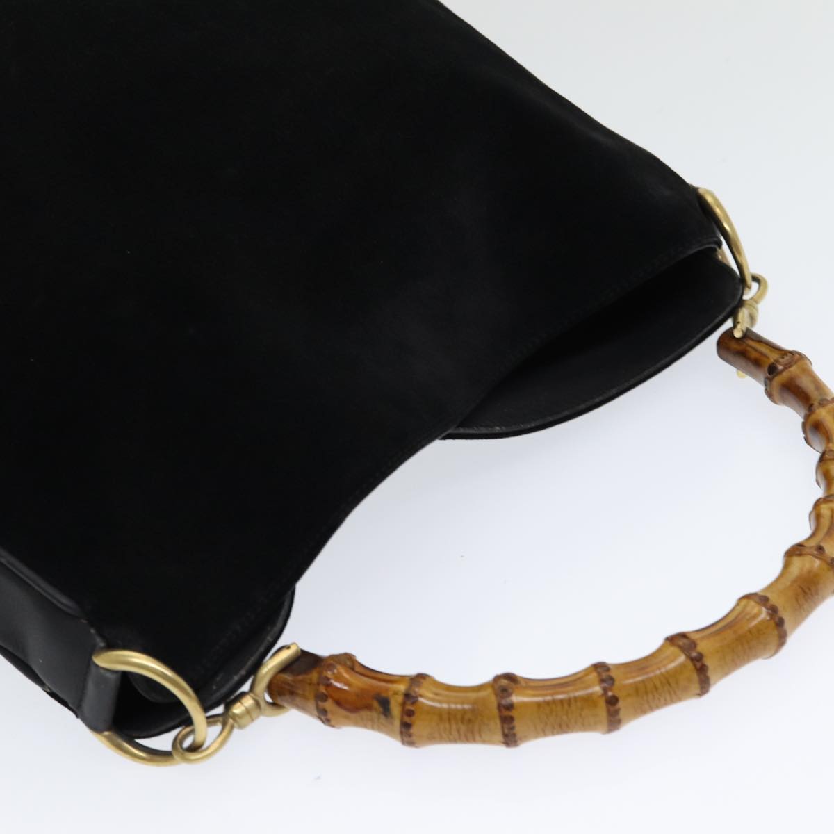 GUCCI Bamboo Hand Bag Suede 2way Black 001 3444 1638 yb601