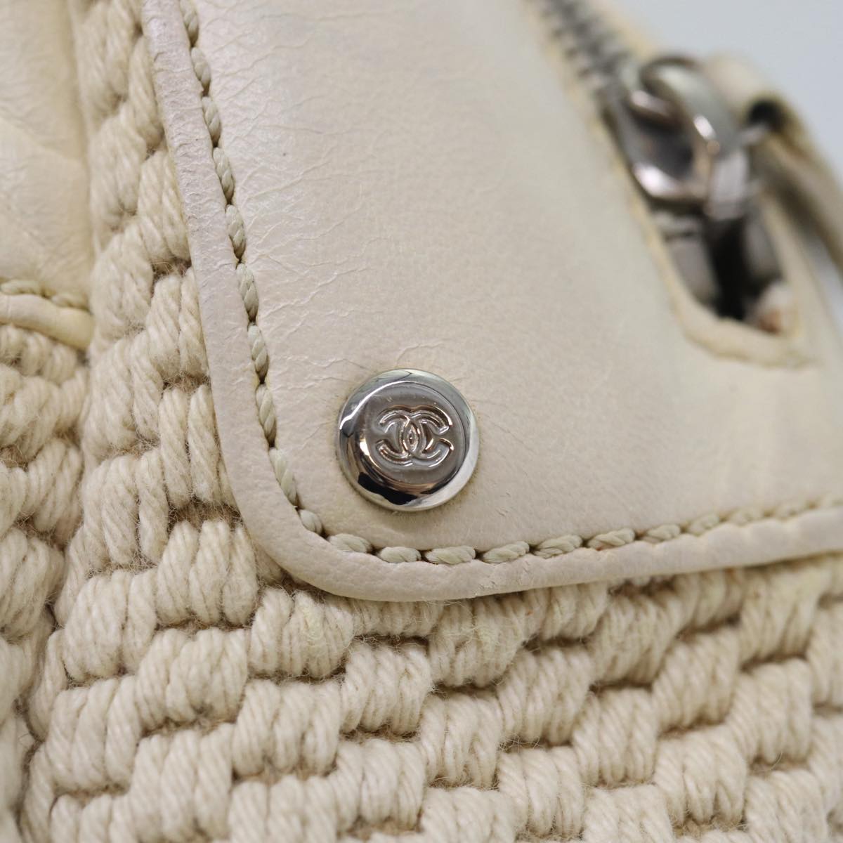 CHANEL Hand Bag Canvas Leather Beige CC yb619