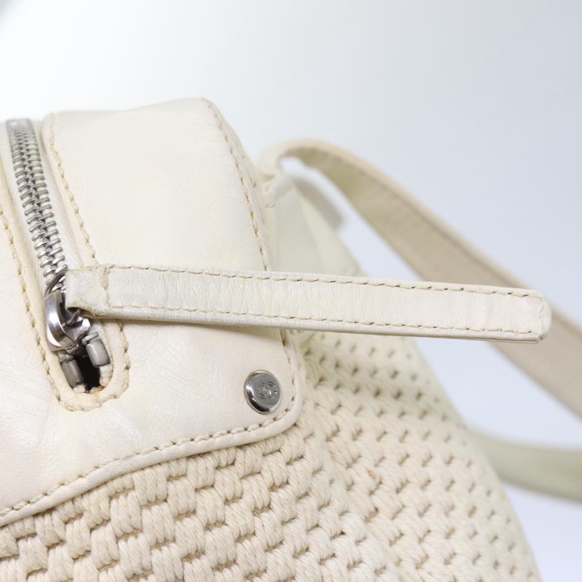 CHANEL Hand Bag Canvas Leather Beige CC yb619