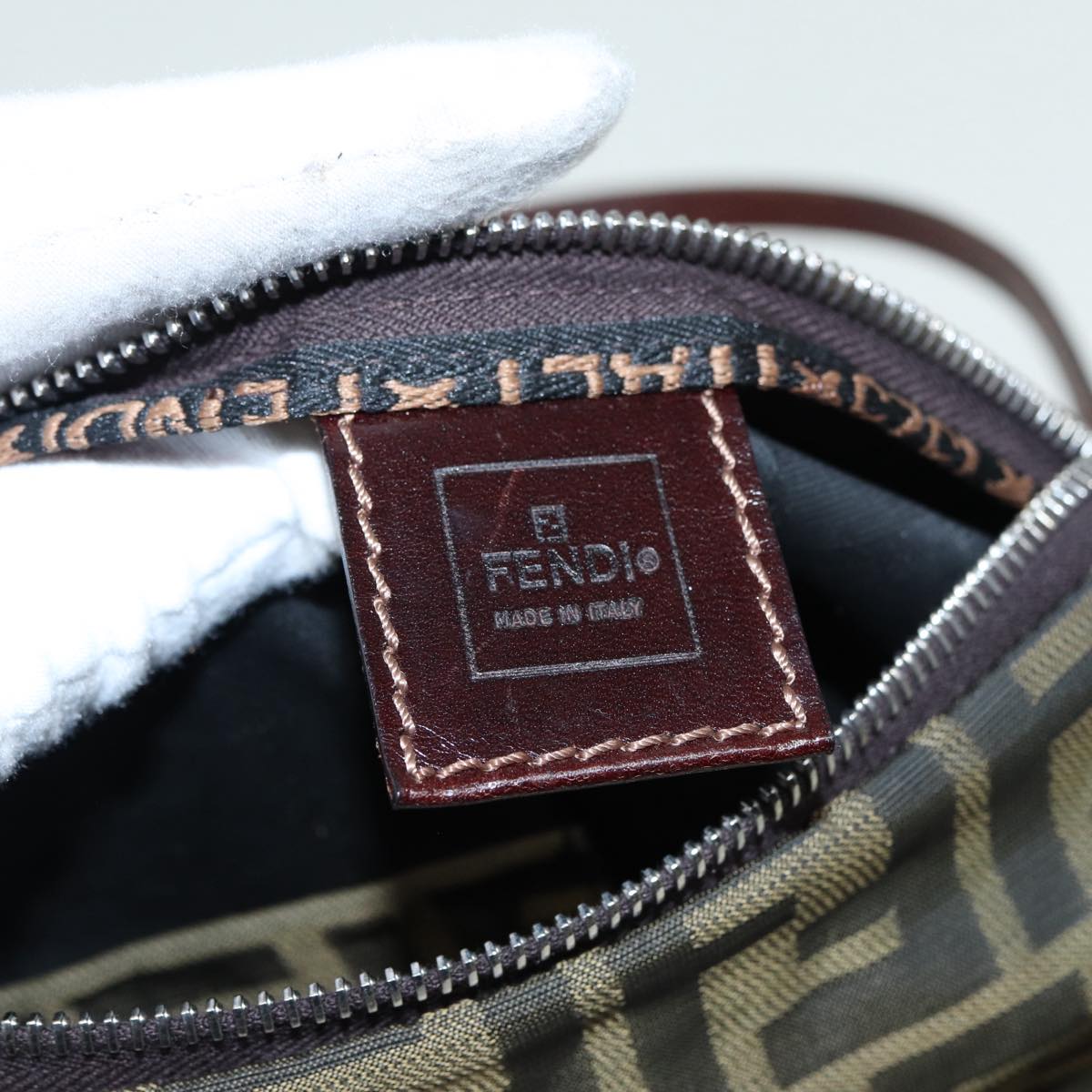 FENDI Zucca Canvas Mamma bucket Shoulder Bag Brown Black yb648