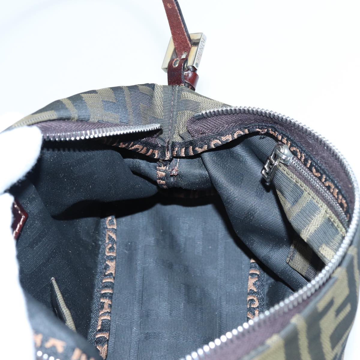 FENDI Zucca Canvas Mamma bucket Shoulder Bag Brown Black yb648