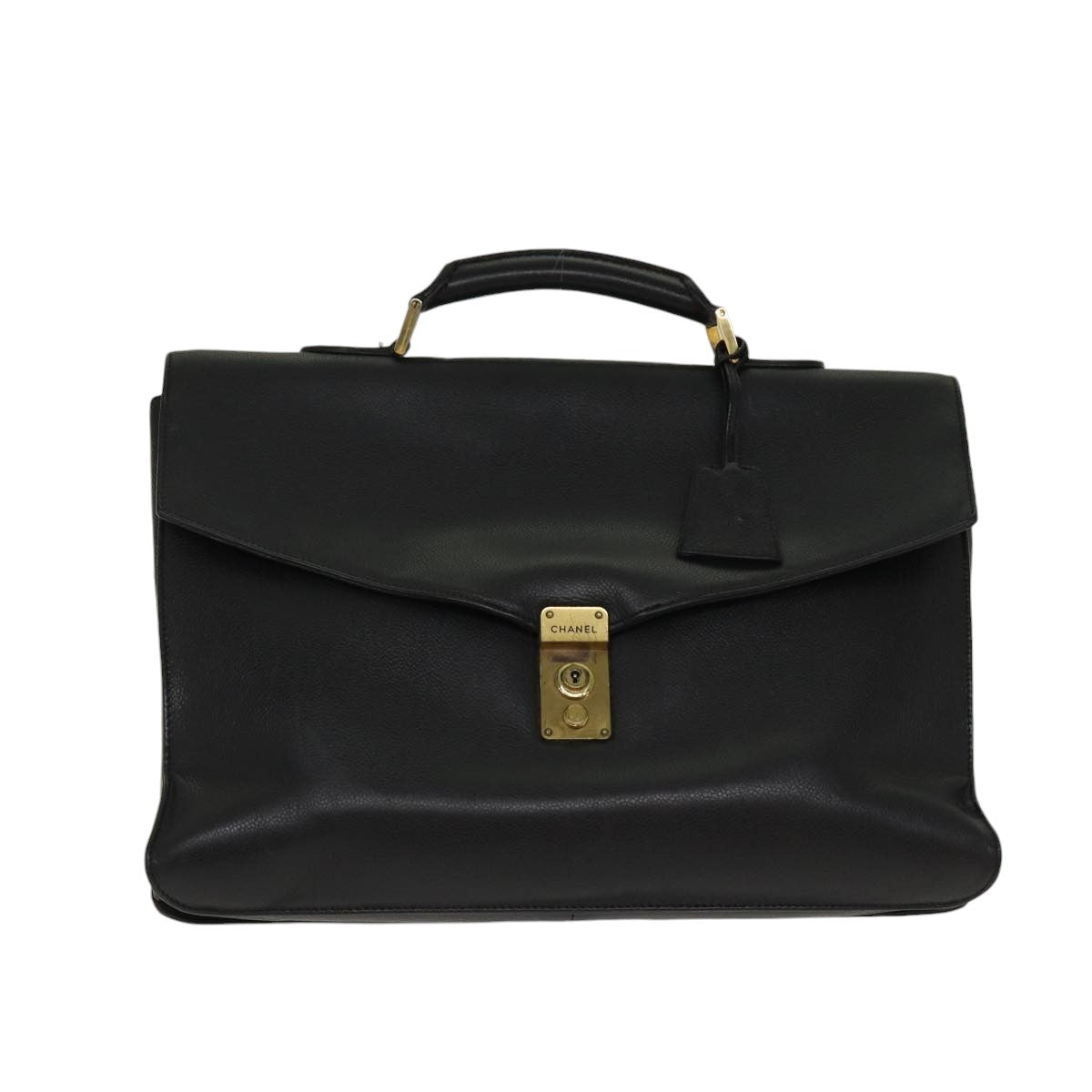 CHANEL Business Bag Caviar Skin Black Gold CC yb667