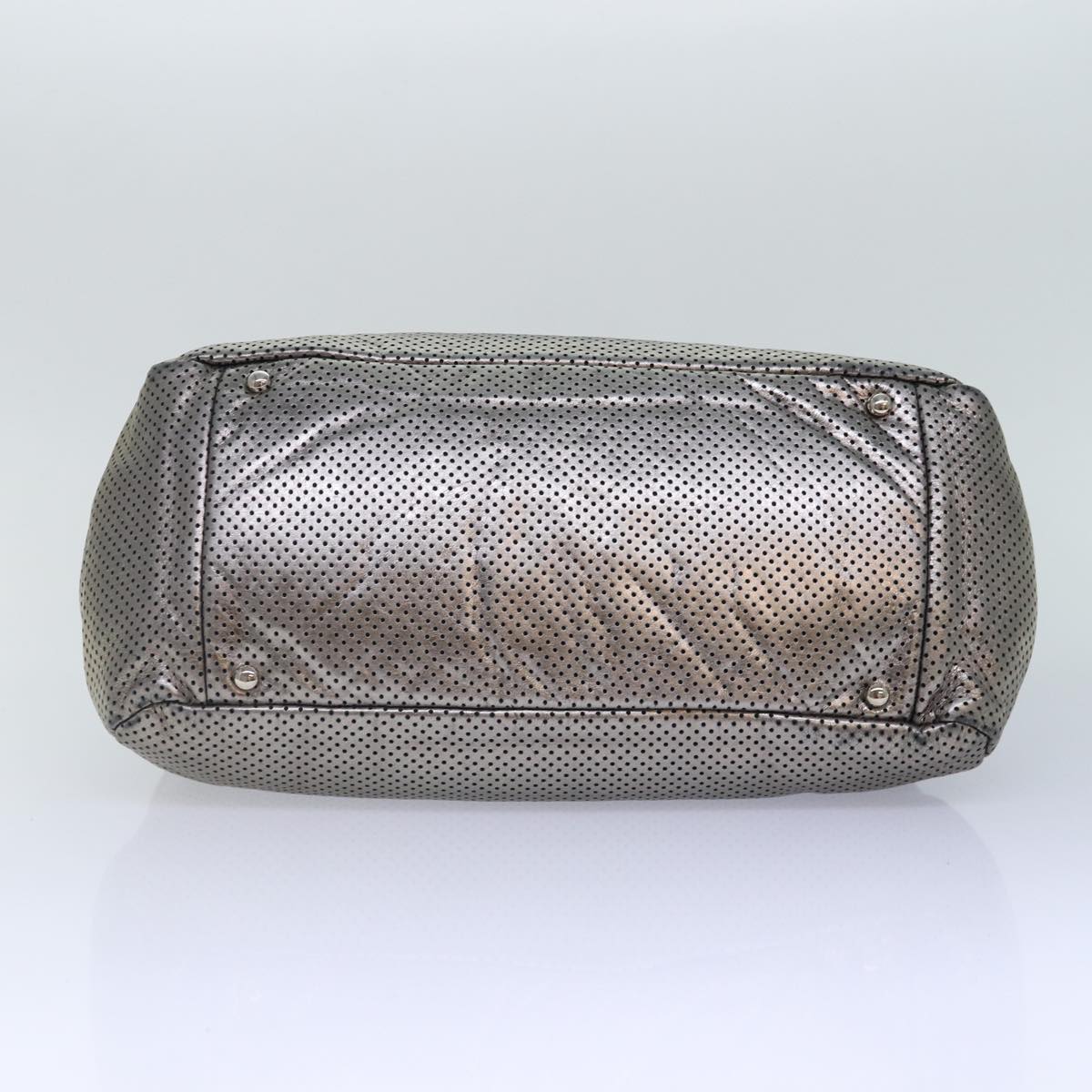 CHANEL Punching Turn Lock Chain Shoulder Bag Leather Silver Gold CC yb673