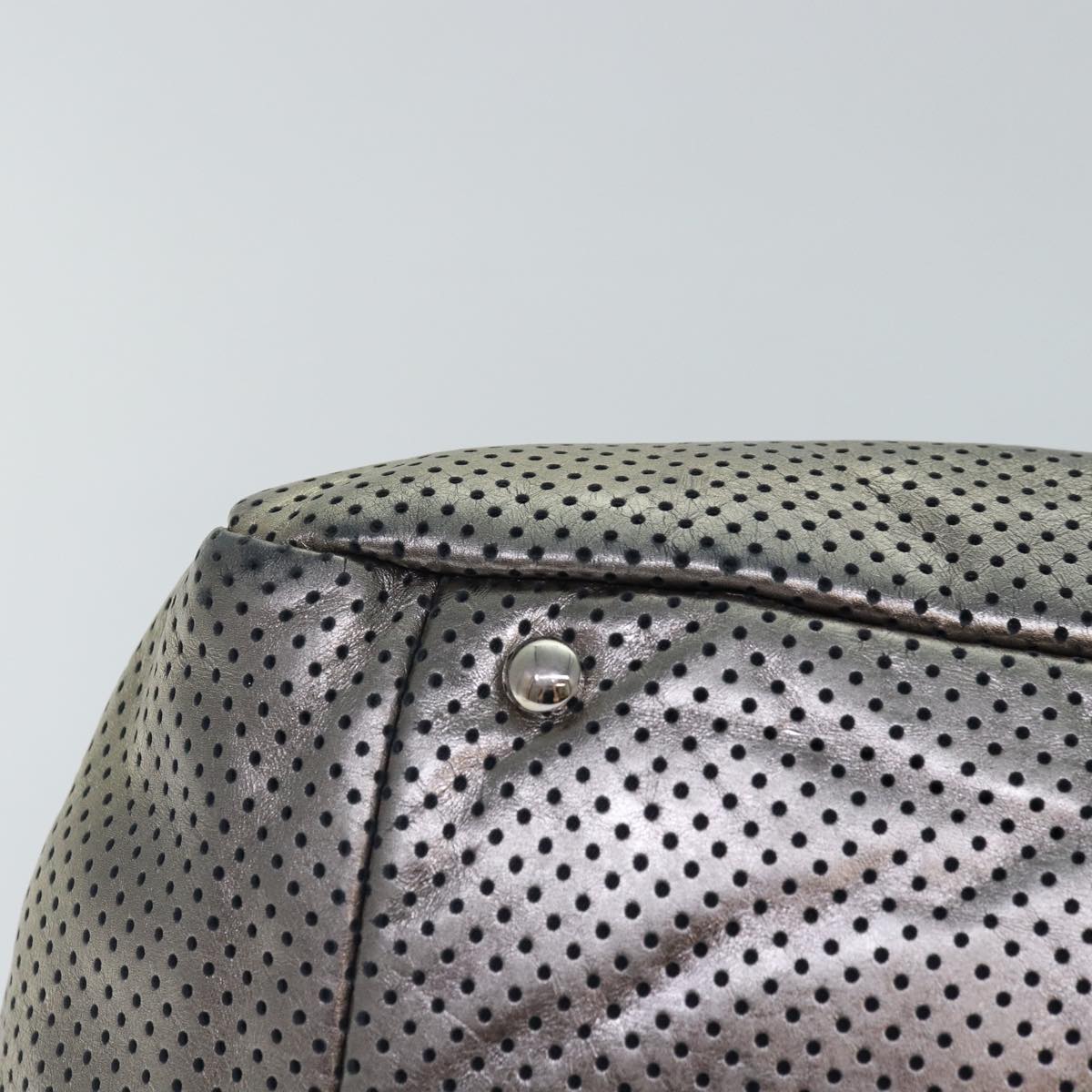 CHANEL Punching Turn Lock Chain Shoulder Bag Leather Silver Gold CC yb673
