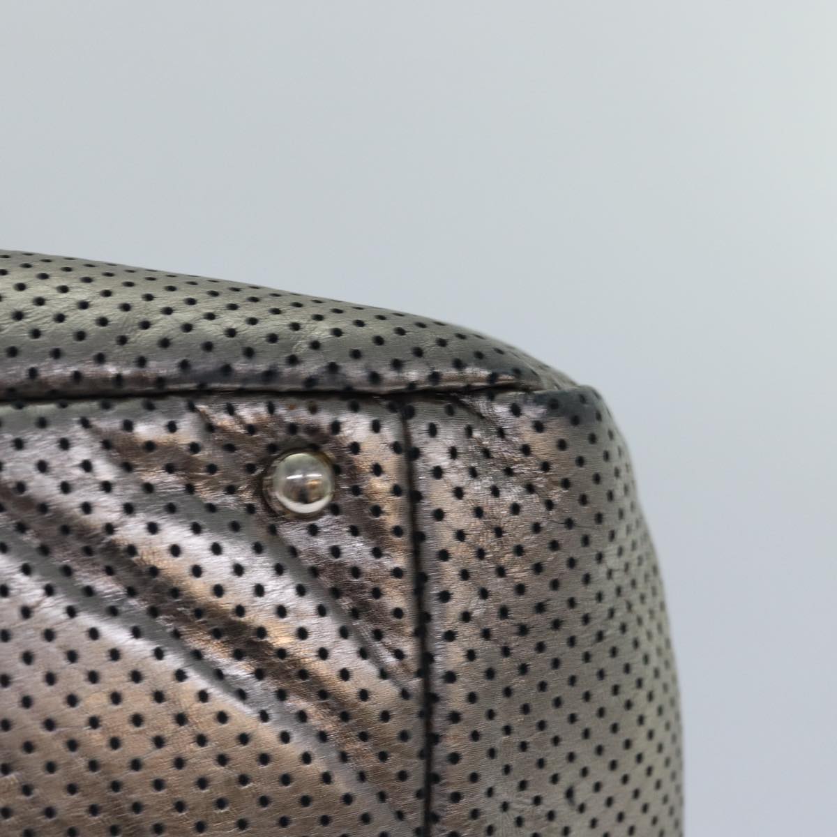 CHANEL Punching Turn Lock Chain Shoulder Bag Leather Silver Gold CC yb673