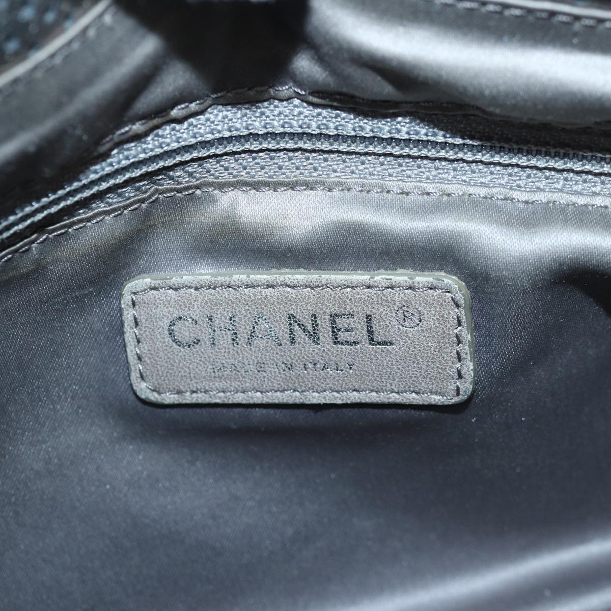 CHANEL Punching Turn Lock Chain Shoulder Bag Leather Silver Gold CC yb673