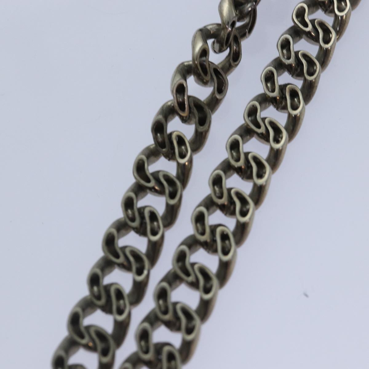 CHANEL Punching Turn Lock Chain Shoulder Bag Leather Silver Gold CC yb673