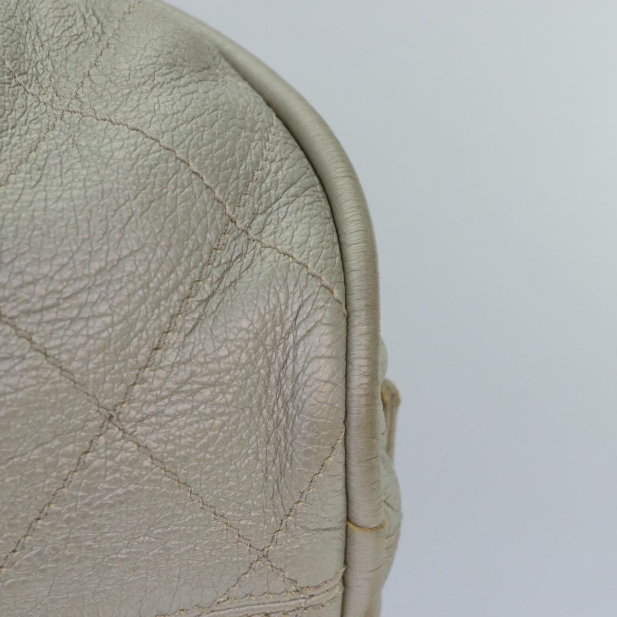 CHANEL Matelasse Hand Bag Leather Silver CC yb675