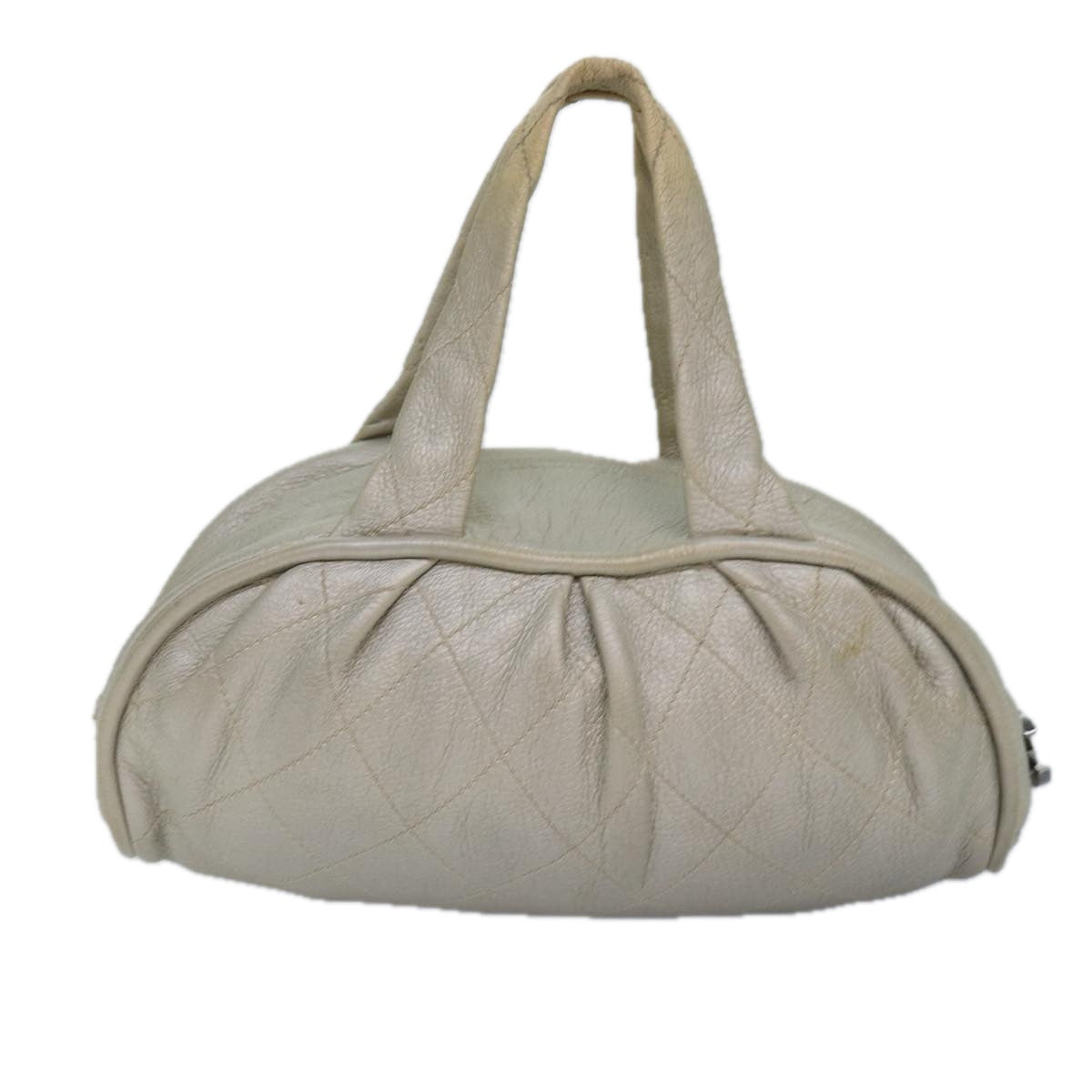 CHANEL Matelasse Hand Bag Leather Silver CC yb675