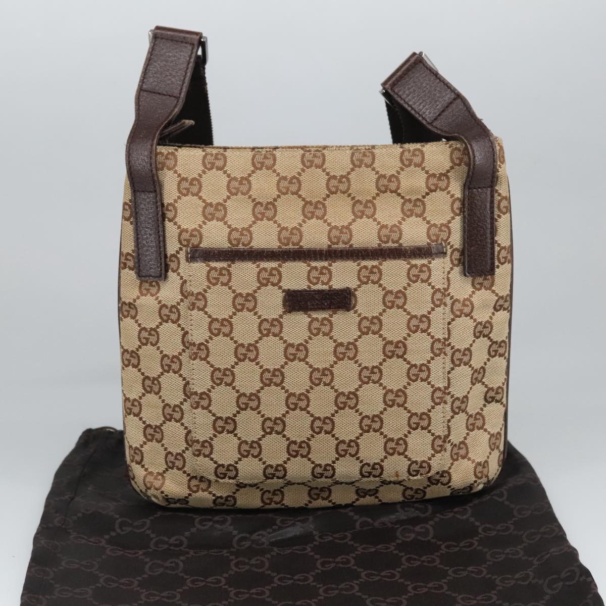 GUCCI GG Canvas Shoulder Bag Beige Silver 122793 yb709