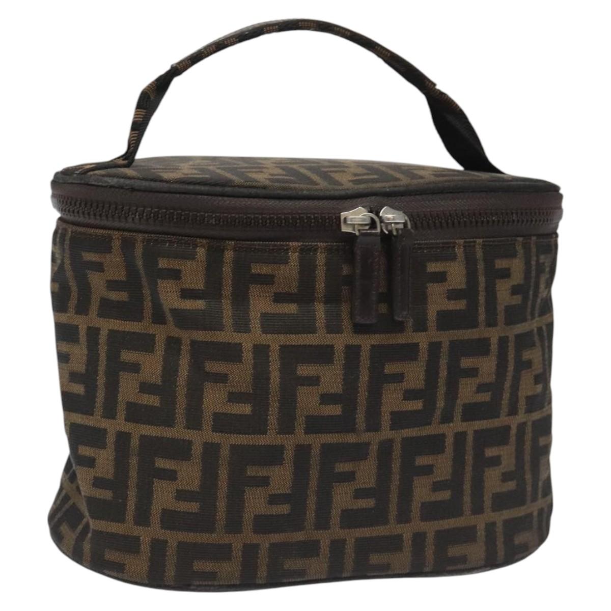 FENDI Zucca Canvas Vanity Hand Bag Brown Black yb723