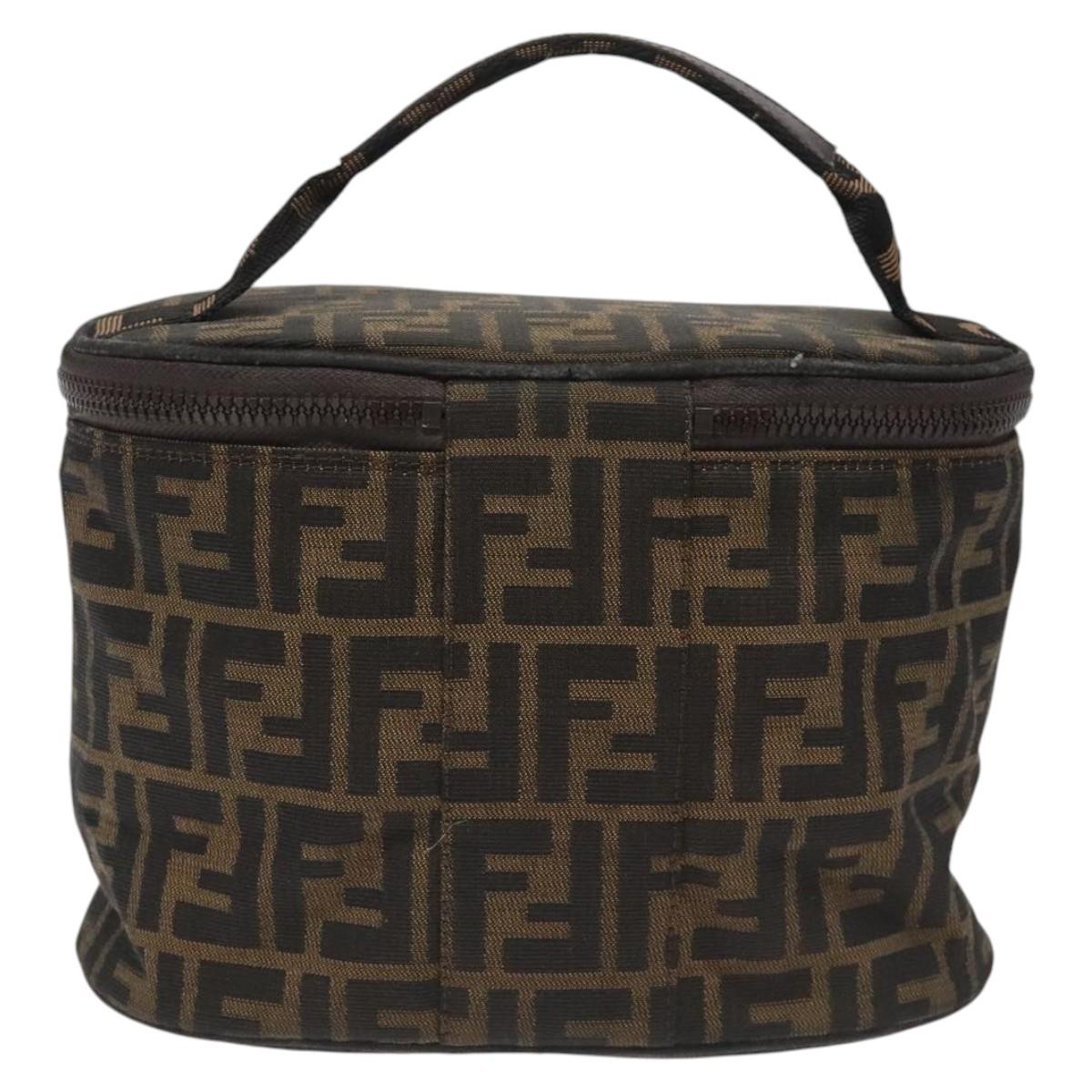 FENDI Zucca Canvas Vanity Hand Bag Brown Black yb723