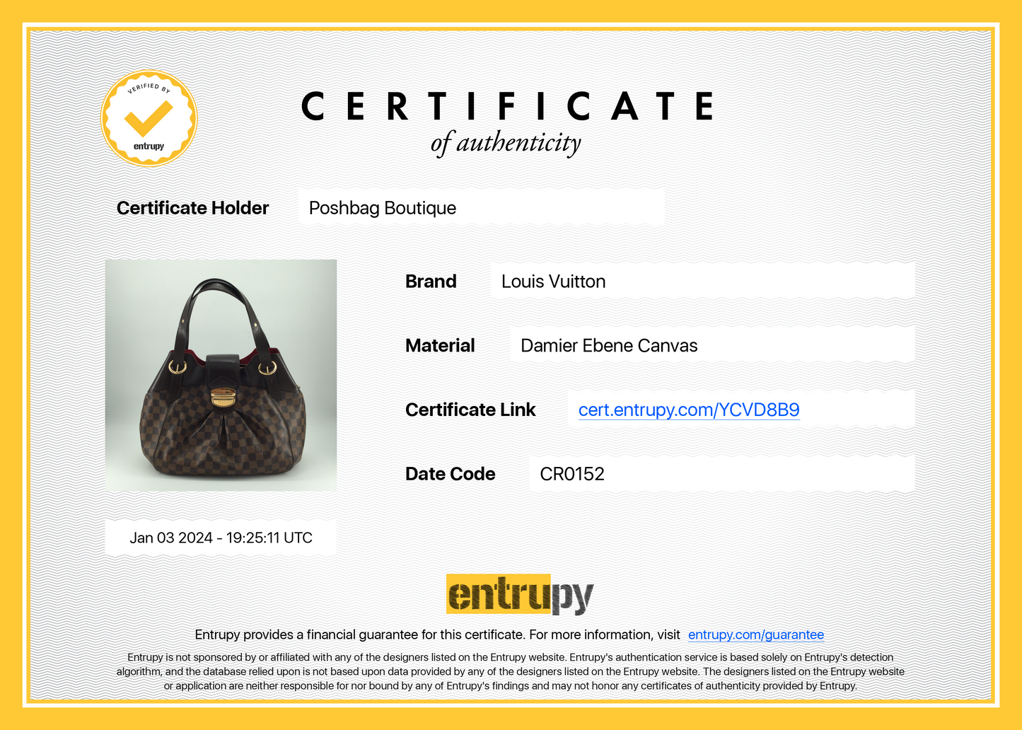 Louis Vuitto Sistina GM Damier Ebene Canvas Bag