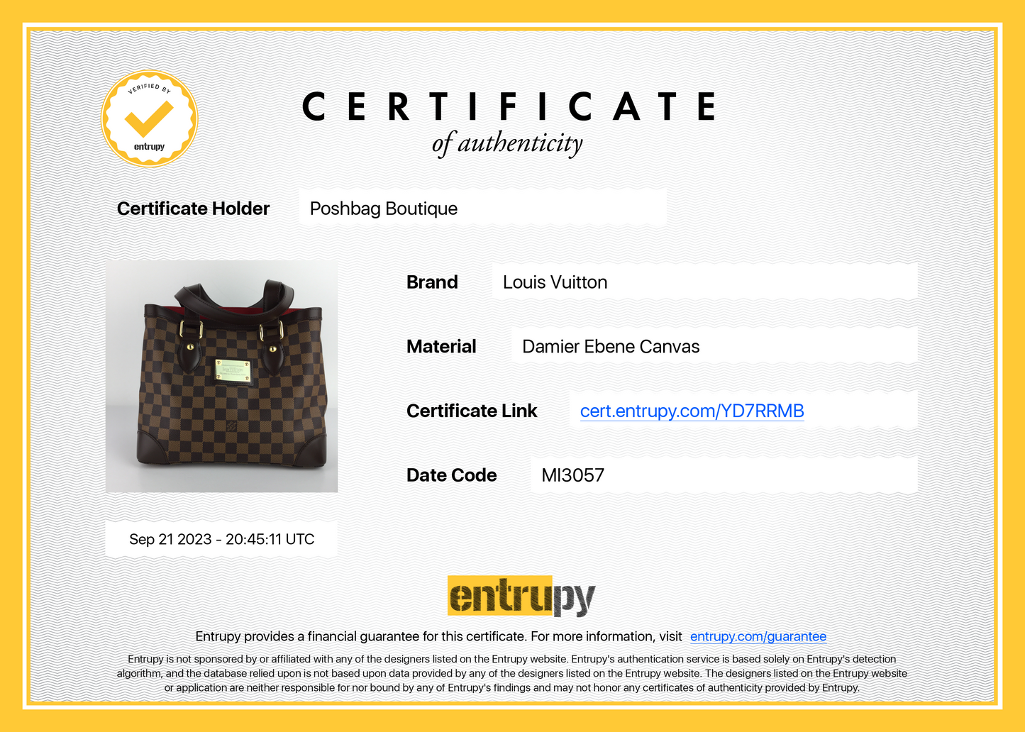 Louis Vuitto Louis Vuitton Hampstead PM Damier Ebene Canvas Bag