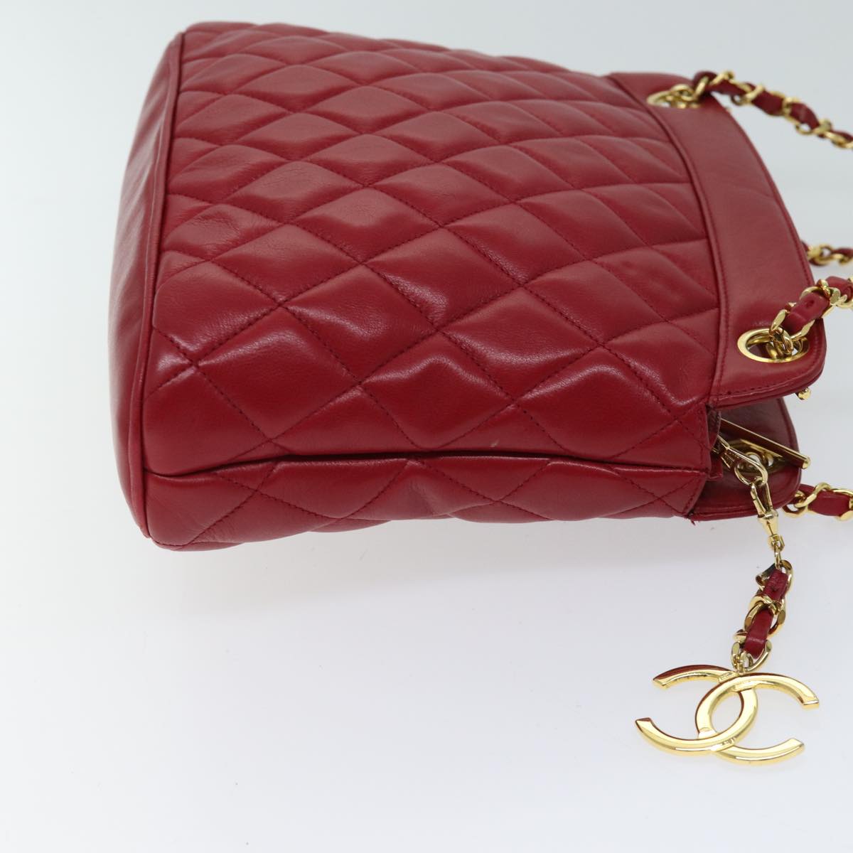 CHANEL Matelasse Chain Shoulder Bag Leather Red CC yk11662