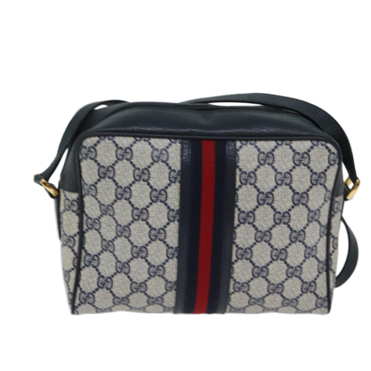 GUCCI GG Canvas Sherry Line Shoulder Bag PVC Navy Red yk11810