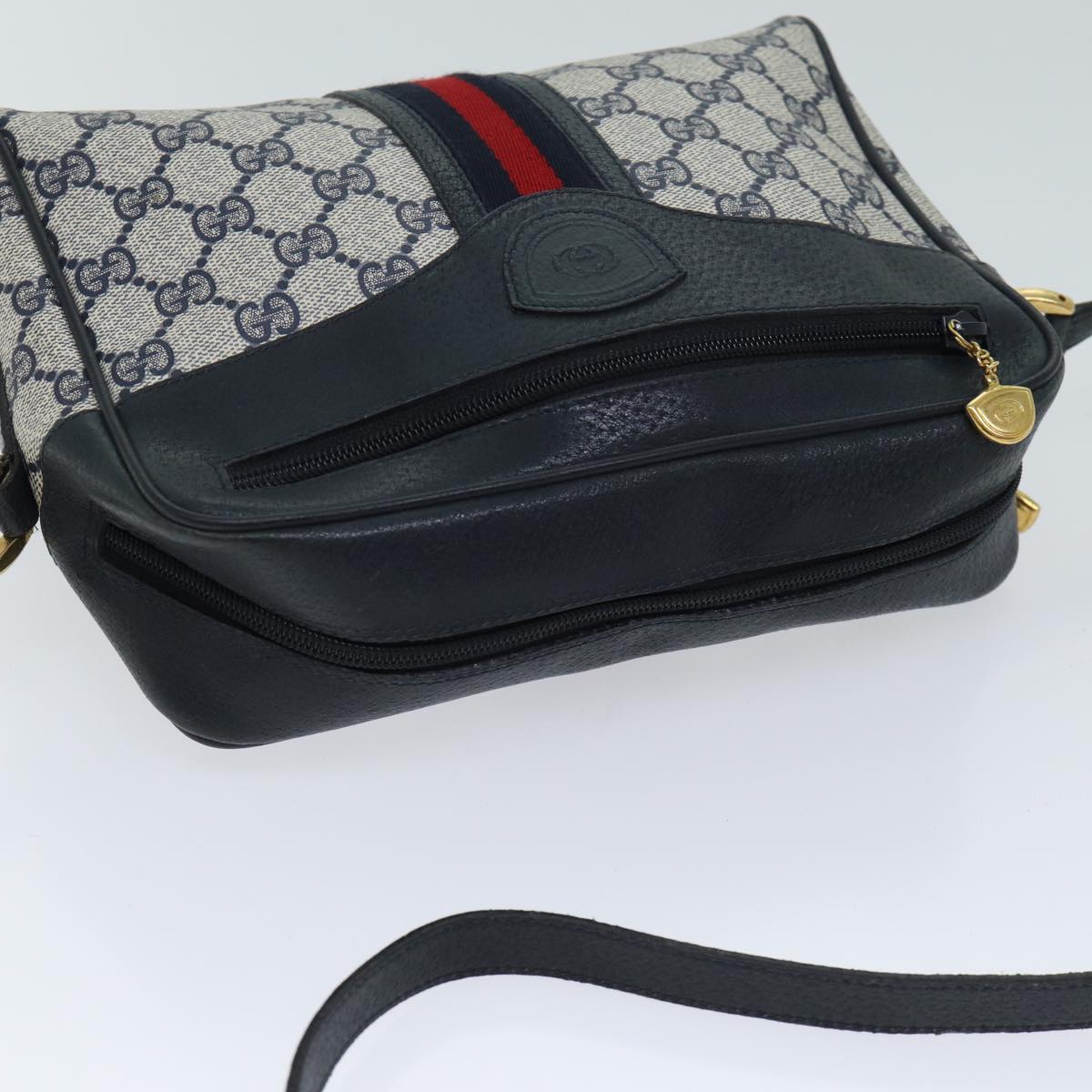 GUCCI GG Canvas Sherry Line Shoulder Bag PVC Navy Red yk11810