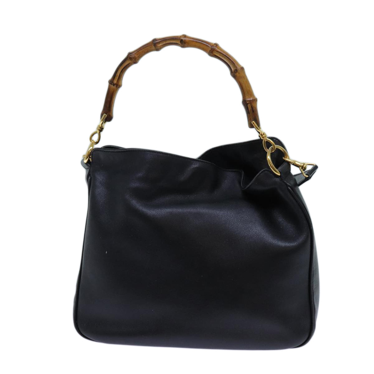 GUCCI Bamboo Hand Bag Leather 2way Black 001 2113 1638 yk11916