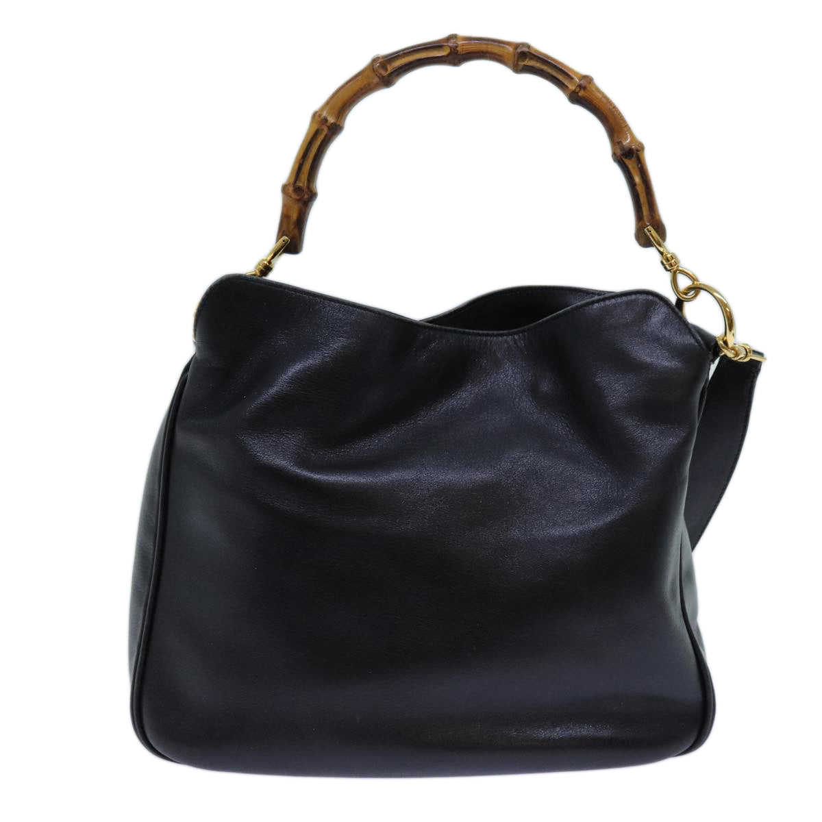 GUCCI Bamboo Hand Bag Leather 2way Black 001 2113 1638 yk11916