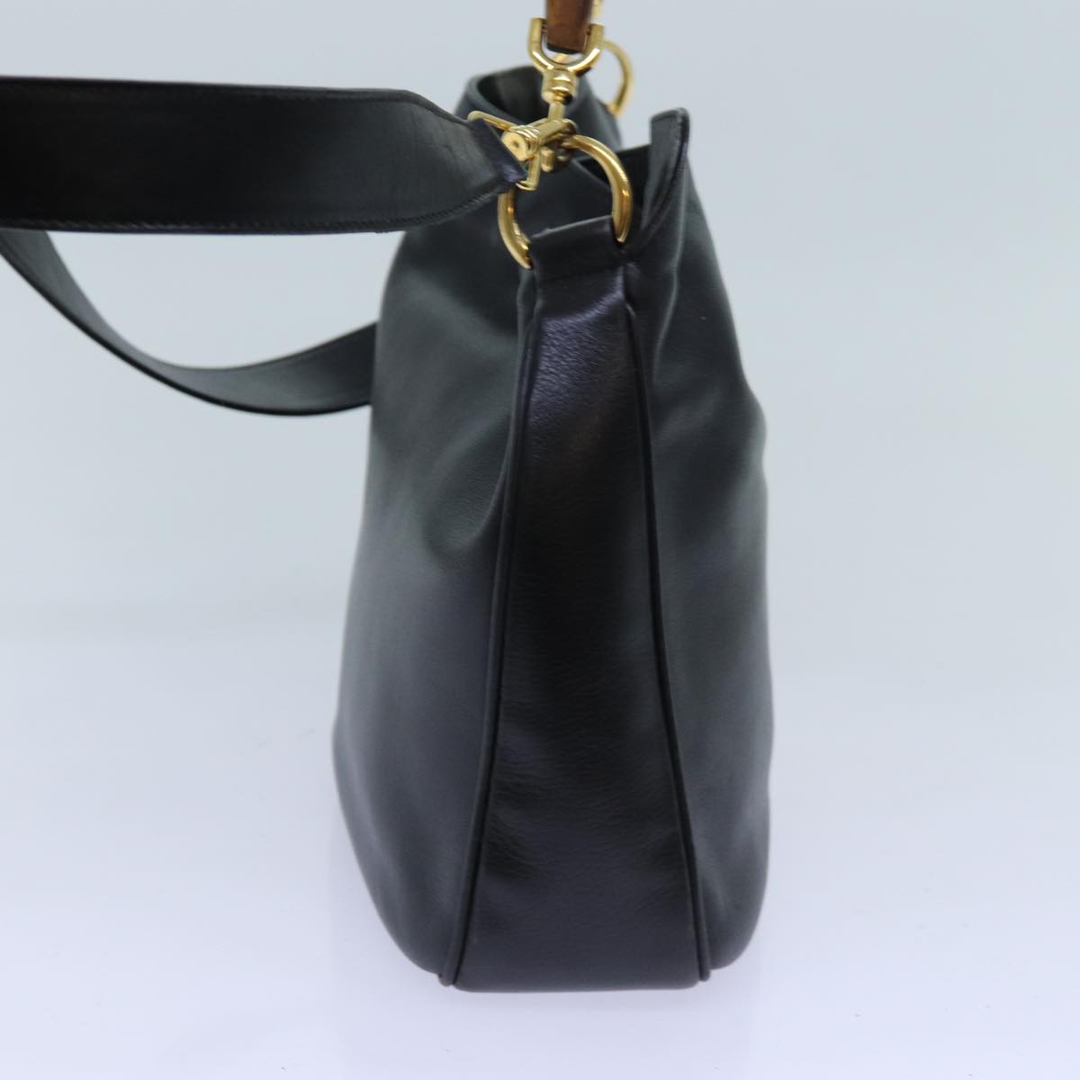 GUCCI Bamboo Hand Bag Leather 2way Black 001 2113 1638 yk11916