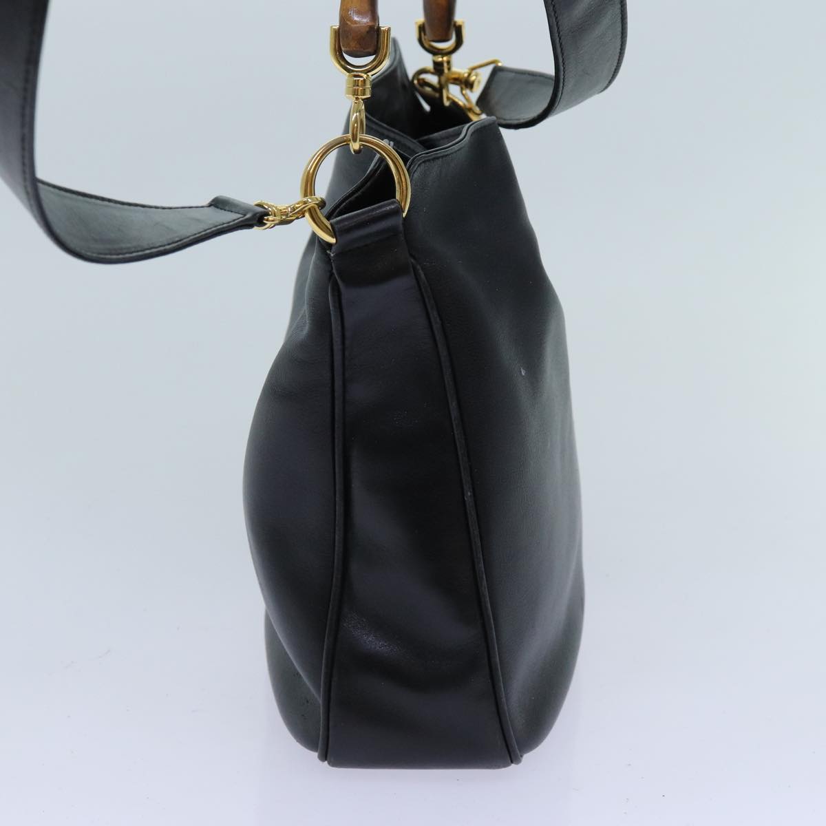 GUCCI Bamboo Hand Bag Leather 2way Black 001 2113 1638 yk11916