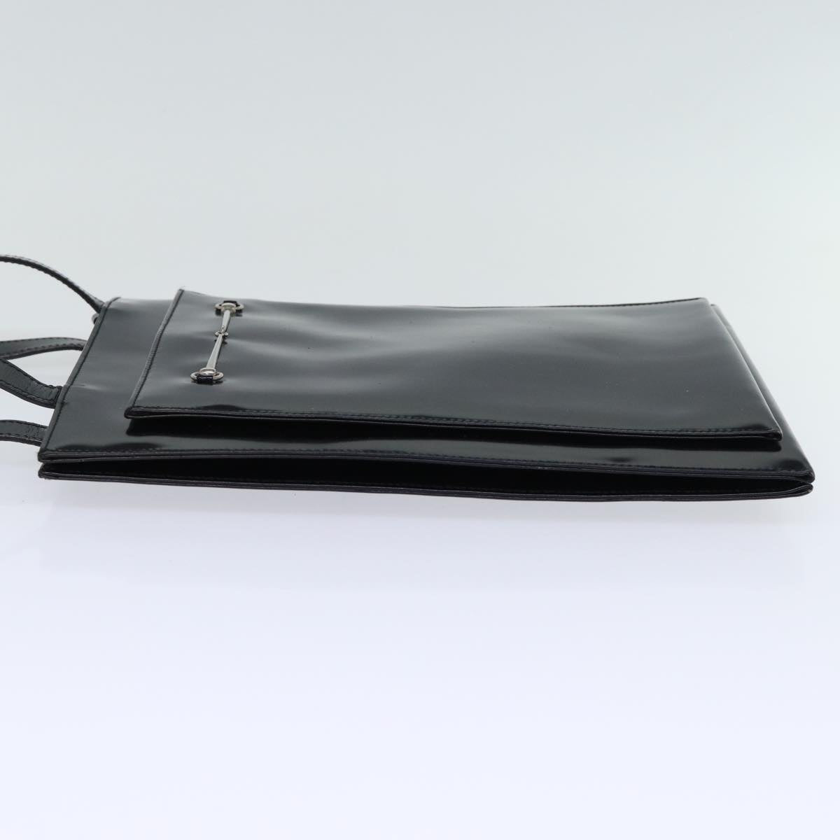GUCCI Horsebit Shoulder Bag Enamel Black yk11952