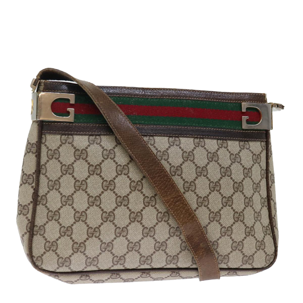 GUCCI GG Supreme Web Sherry Line Shoulder Bag PVC Beige Red Green yk11953