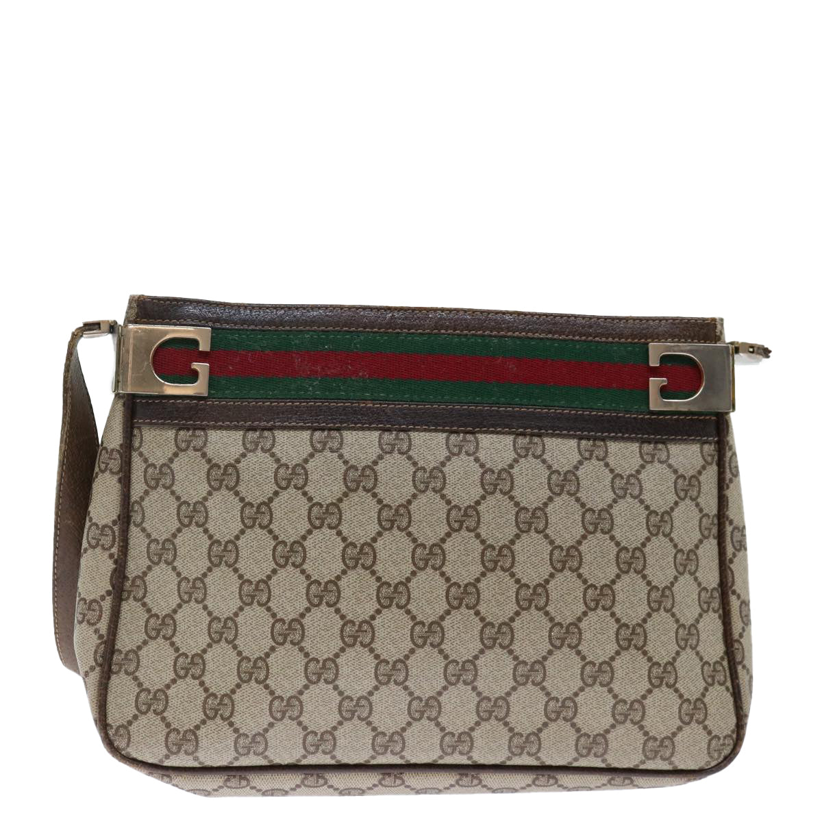 GUCCI GG Supreme Web Sherry Line Shoulder Bag PVC Beige Red Green yk11953