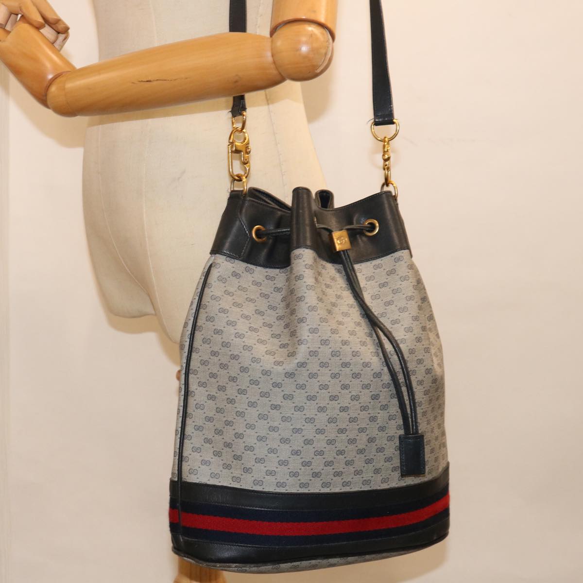GUCCI GG Supreme Web Sherry Line Shoulder Bag PVC Beige Red Green yk11953