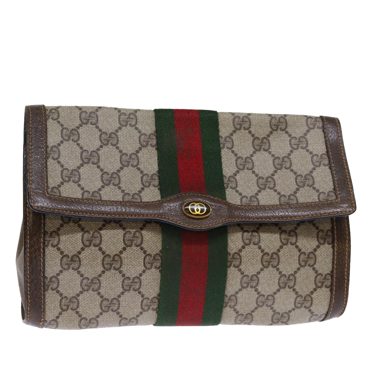 GUCCI GG Canvas Web Sherry Line Clutch Bag Beige Green 84 01 006 yk12008