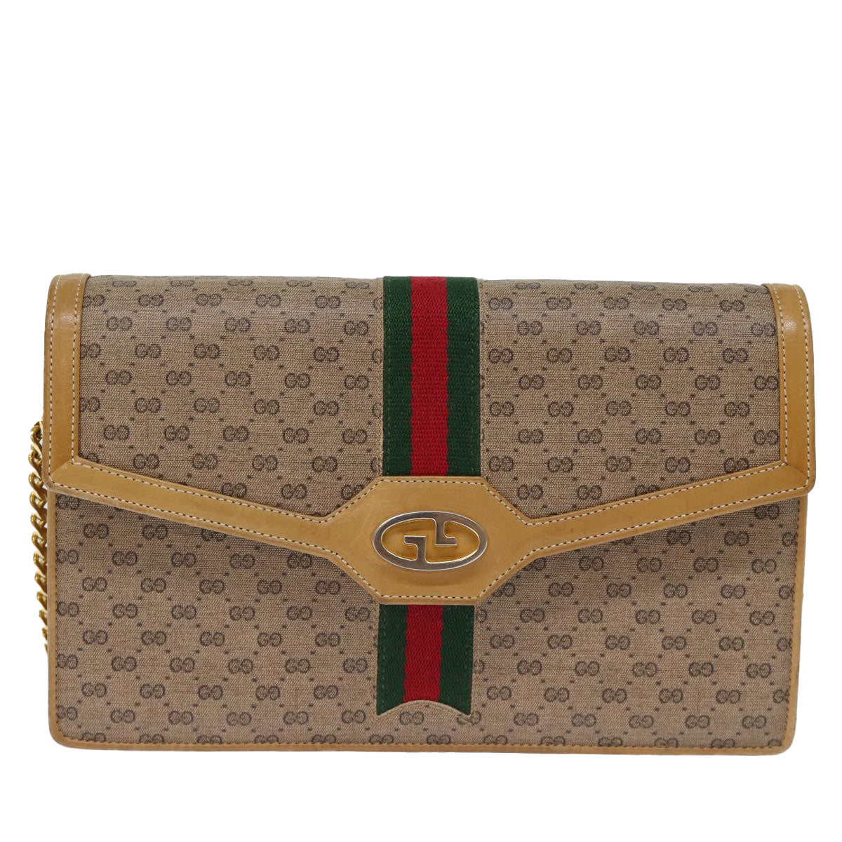 GUCCI Micro GG Supreme Chain Web Sherry Line Shoulder Bag PVC Beige yk12014