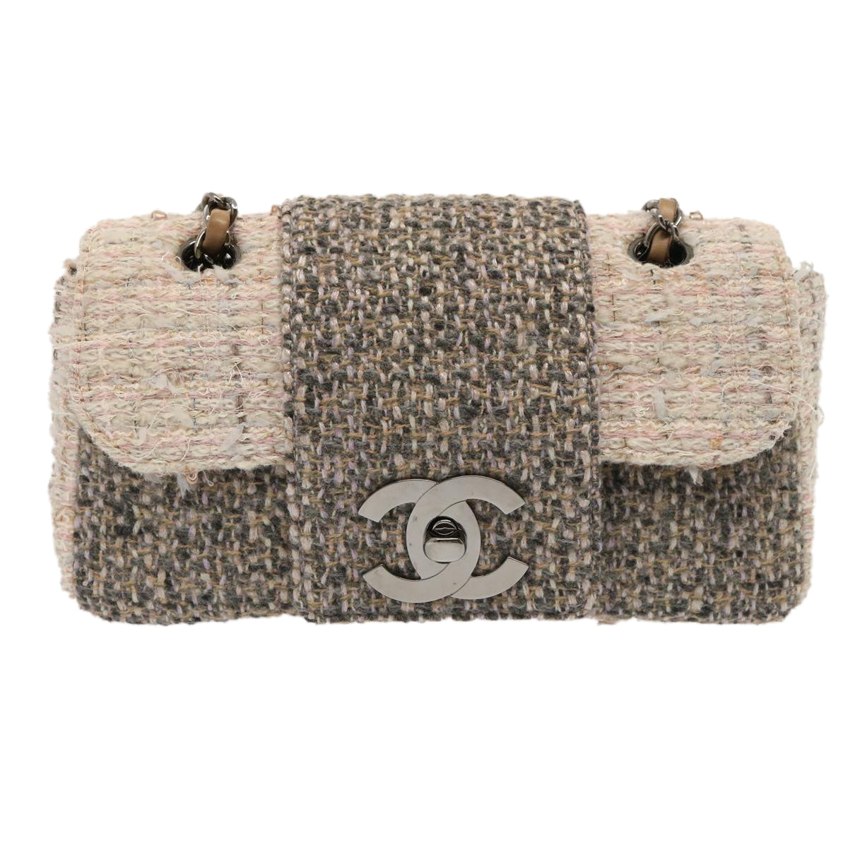 CHANEL Turn Lock Chain COCO Mark Shoulder Bag tweed Pink CC yk12015A