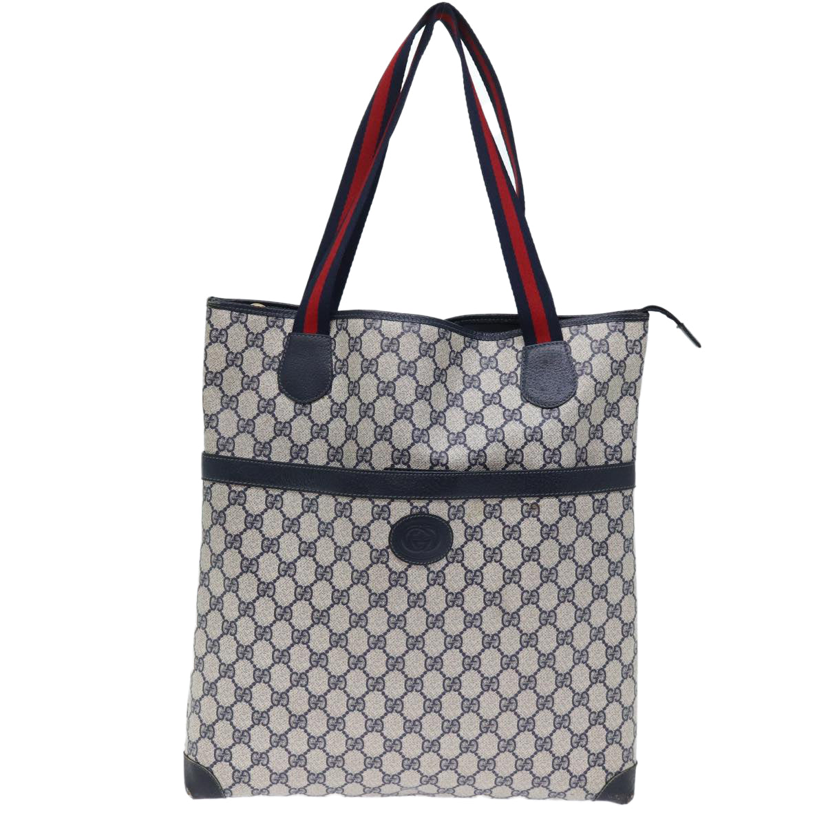 GUCCI GG Supreme Sherry Line Tote Bag PVC Navy Red yk12029