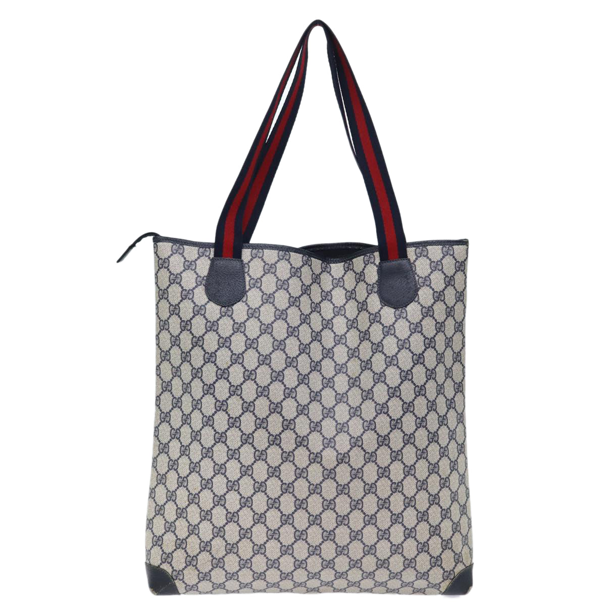 GUCCI GG Supreme Sherry Line Tote Bag PVC Navy Red yk12029