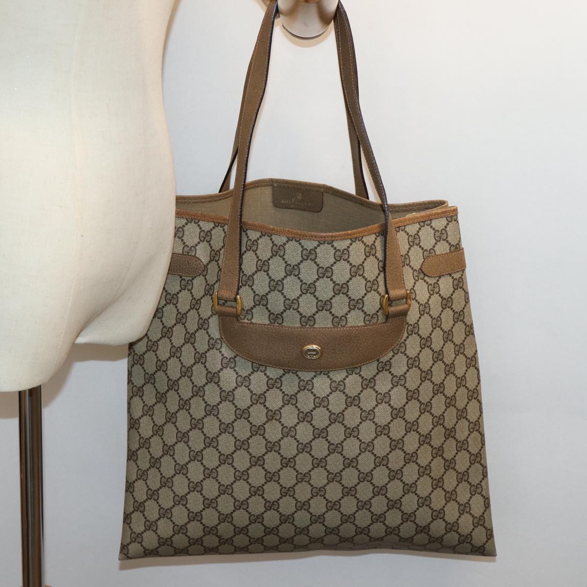 GUCCI GG Supreme Tote Bag PVC Beige 39 02 061 yk12055
