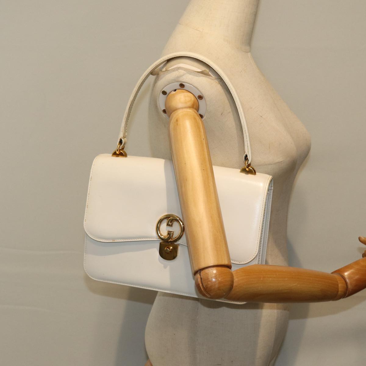 GUCCI Hand Bag Leather White yk12076