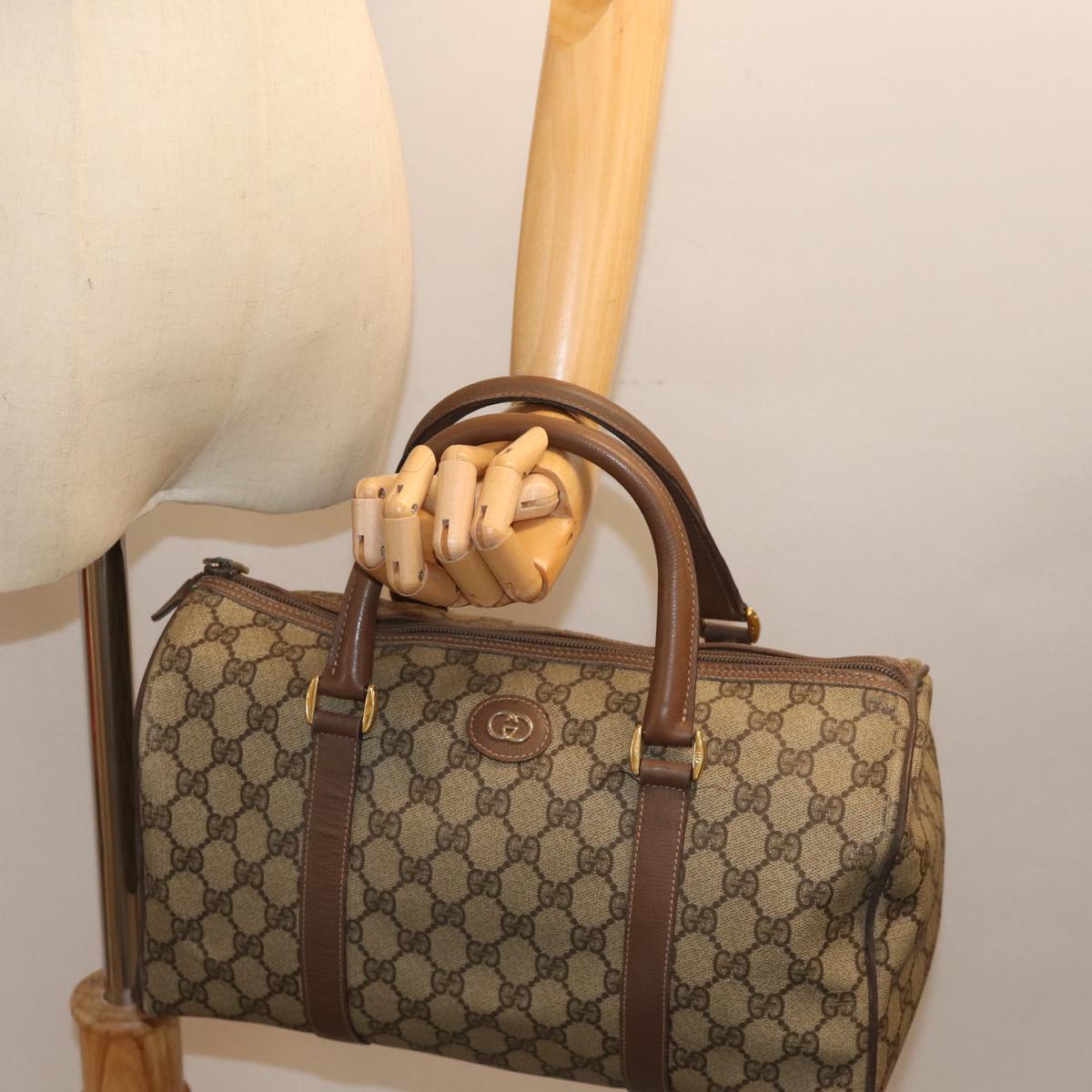 GUCCI GG Supreme Boston Bag PVC Beige 002 123 6842 yk12081