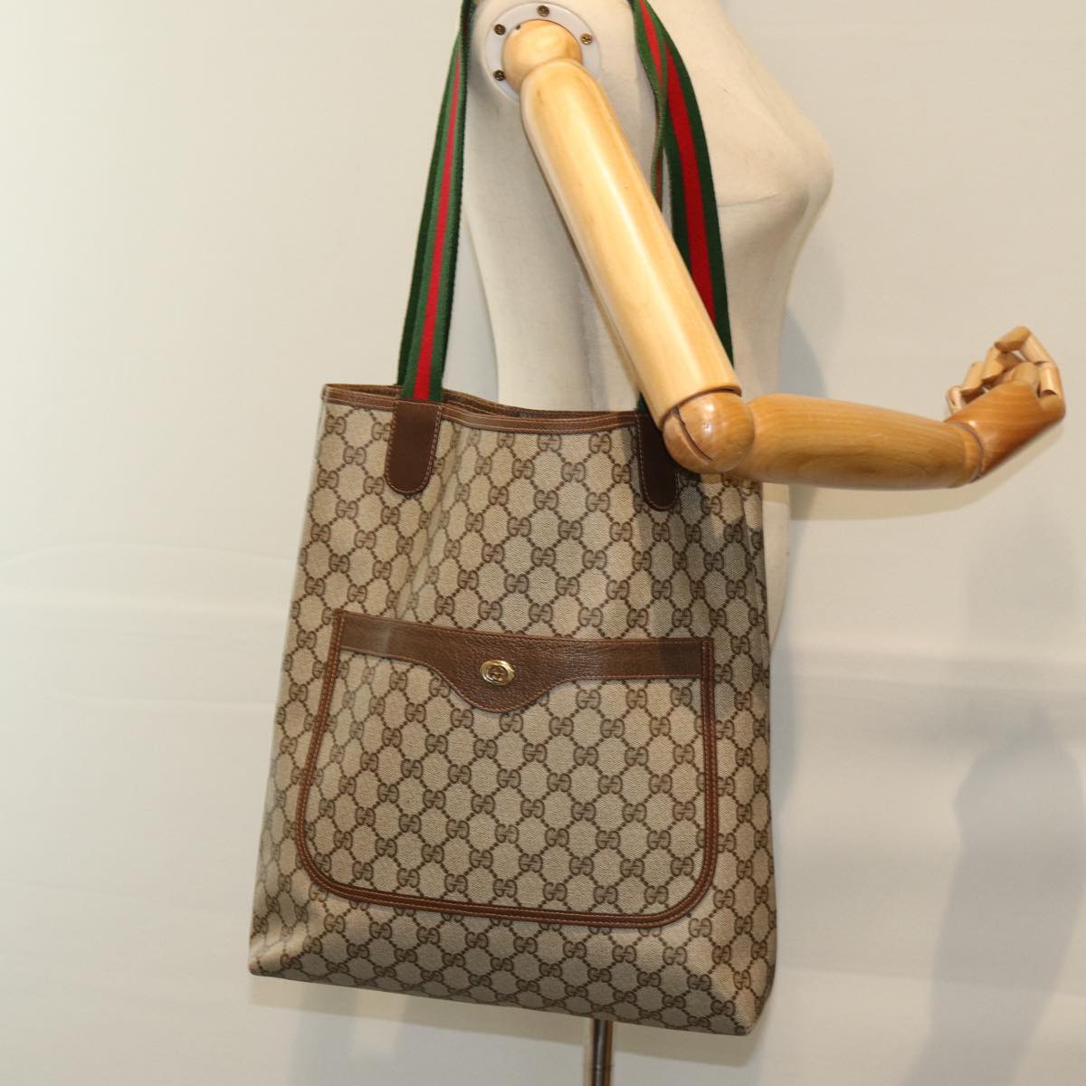 GUCCI GG Supreme Web Sherry Line Tote Bag Beige Red Green 40 02 003 yk12095